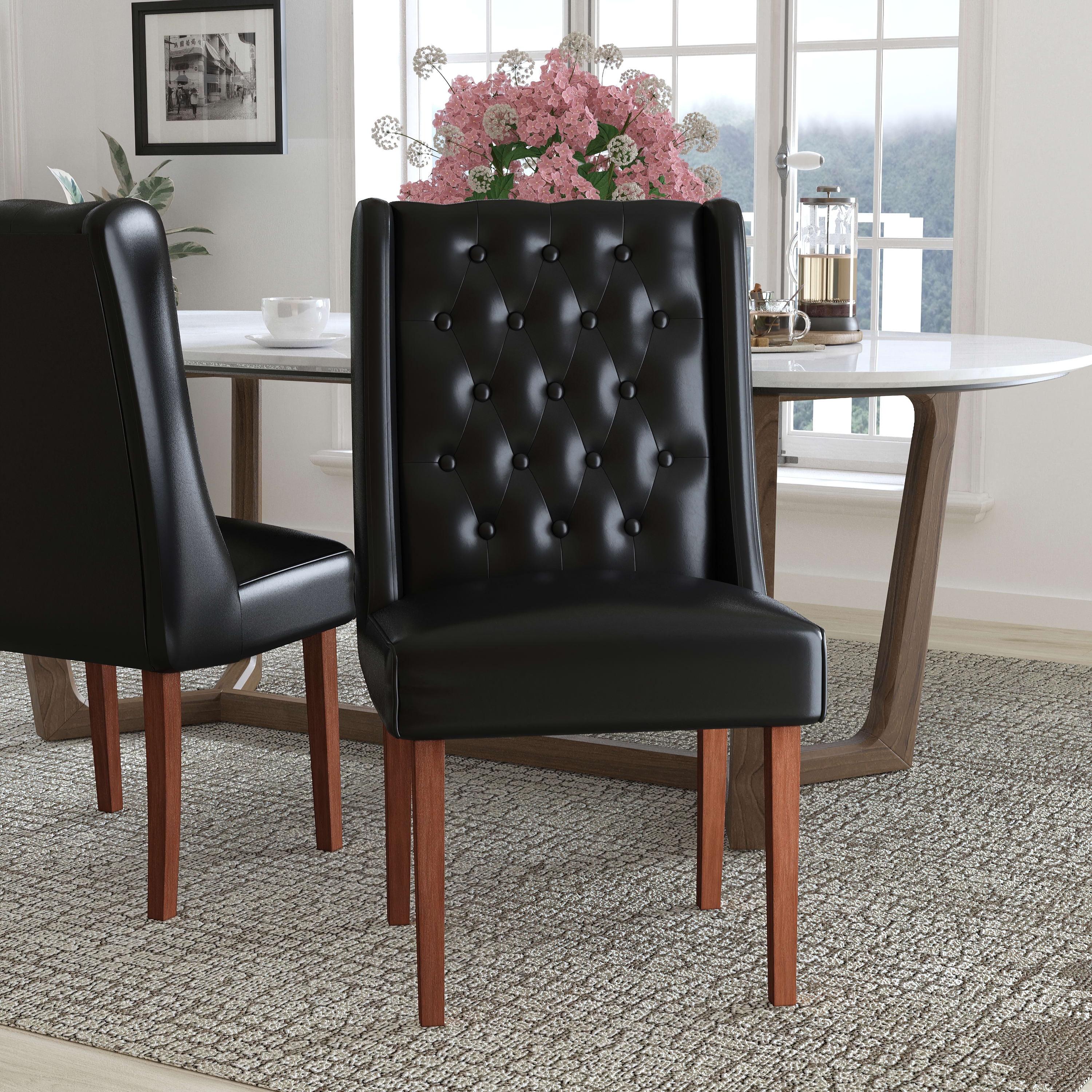 Elegant Parsons Black Leather Upholstered Side Chair