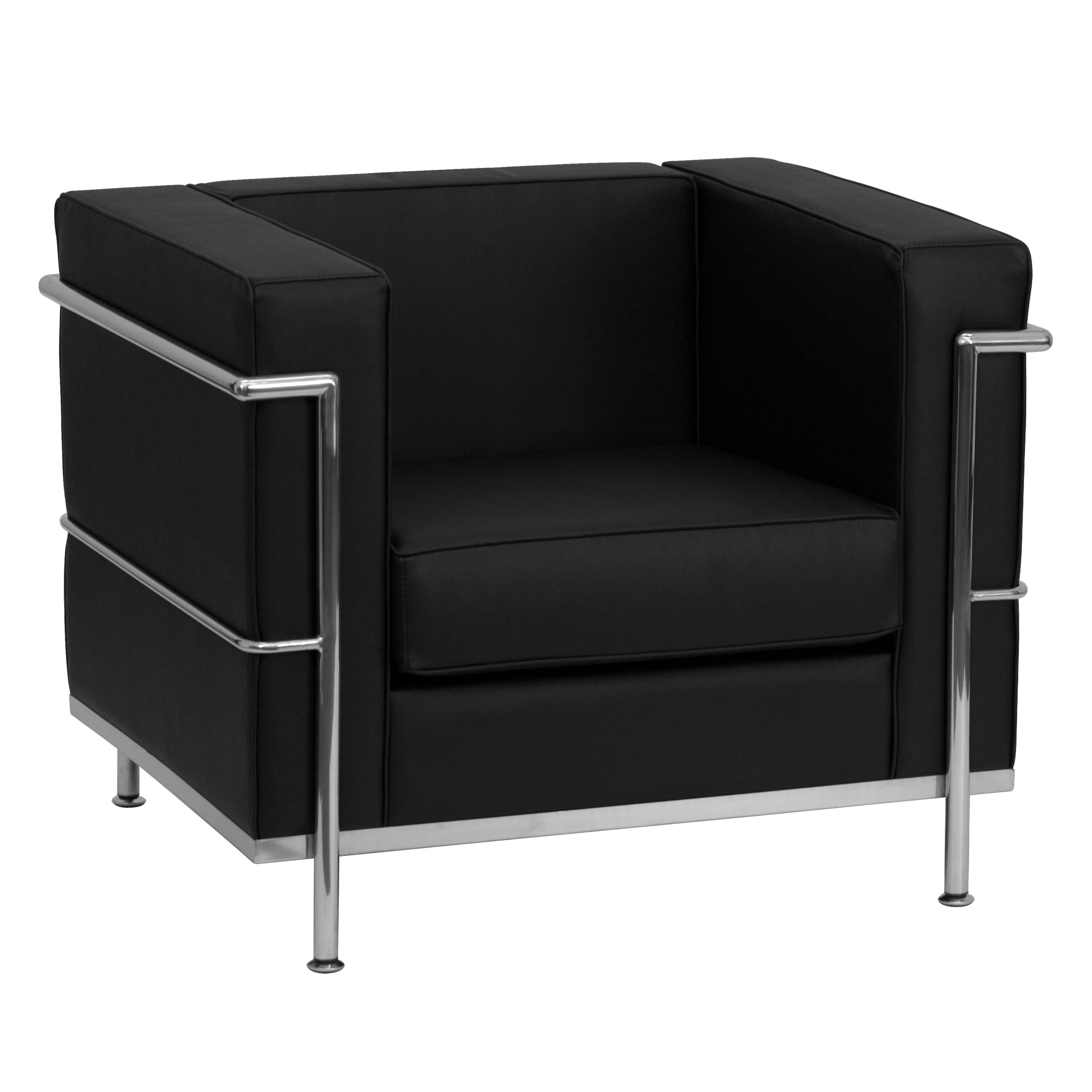 Contemporary Black Leather Chair with Stainless Steel Frame