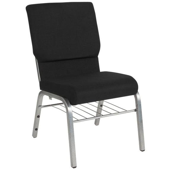 Flash Furniture HERCULES Series 18.5''W Church Chair in Black Fabric with Book Rack - Silver Vein Frame