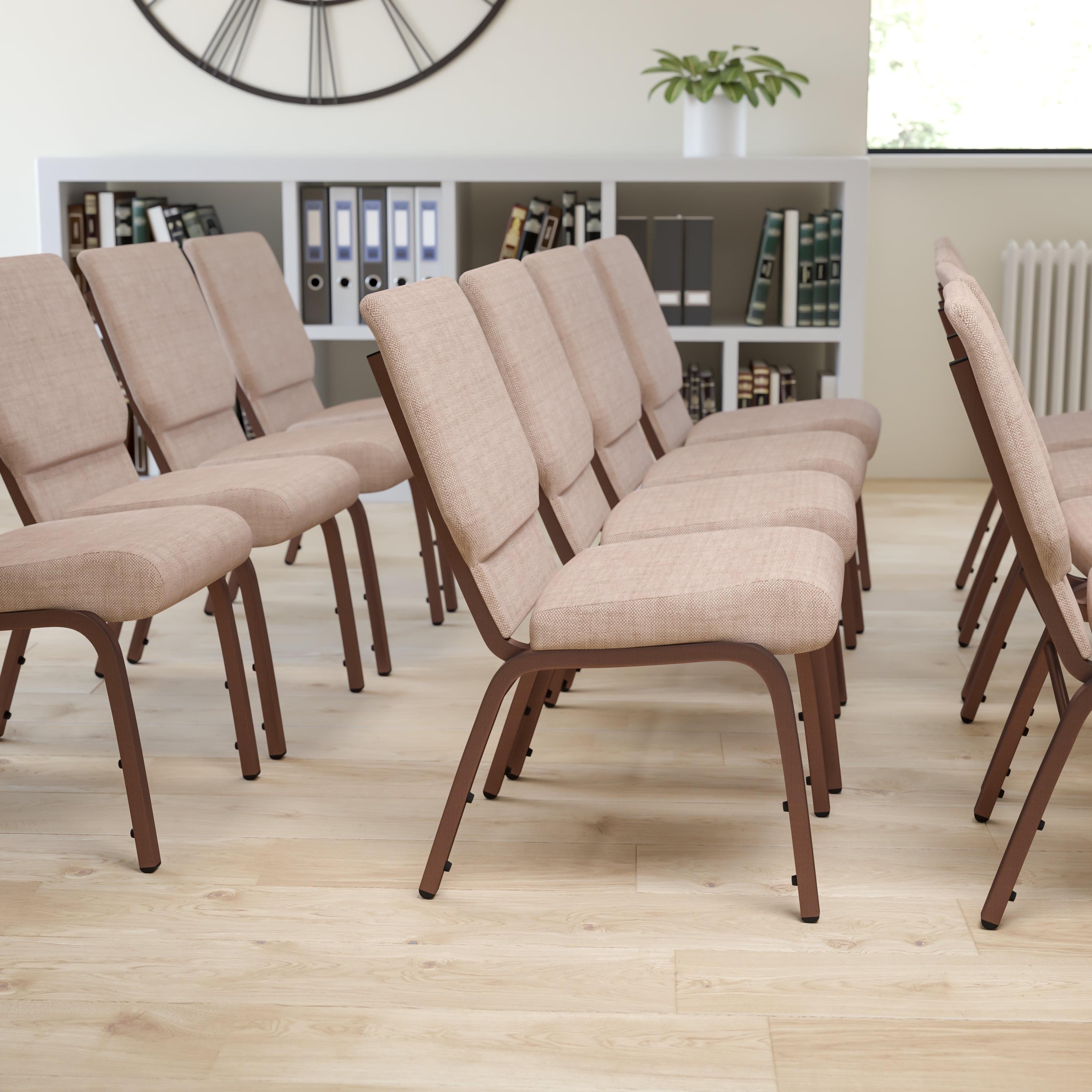 Beige Fabric Copper Vein Frame Stacking Church Chair