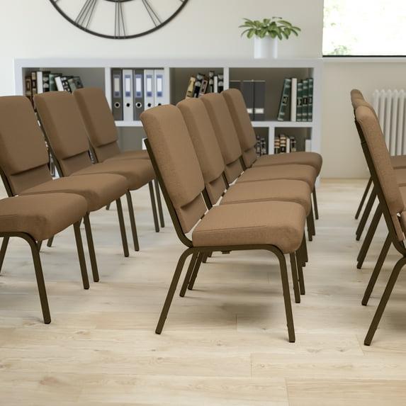 BizChair 18.5''W Stacking Church Chair in Brown Fabric - Gold Vein Frame