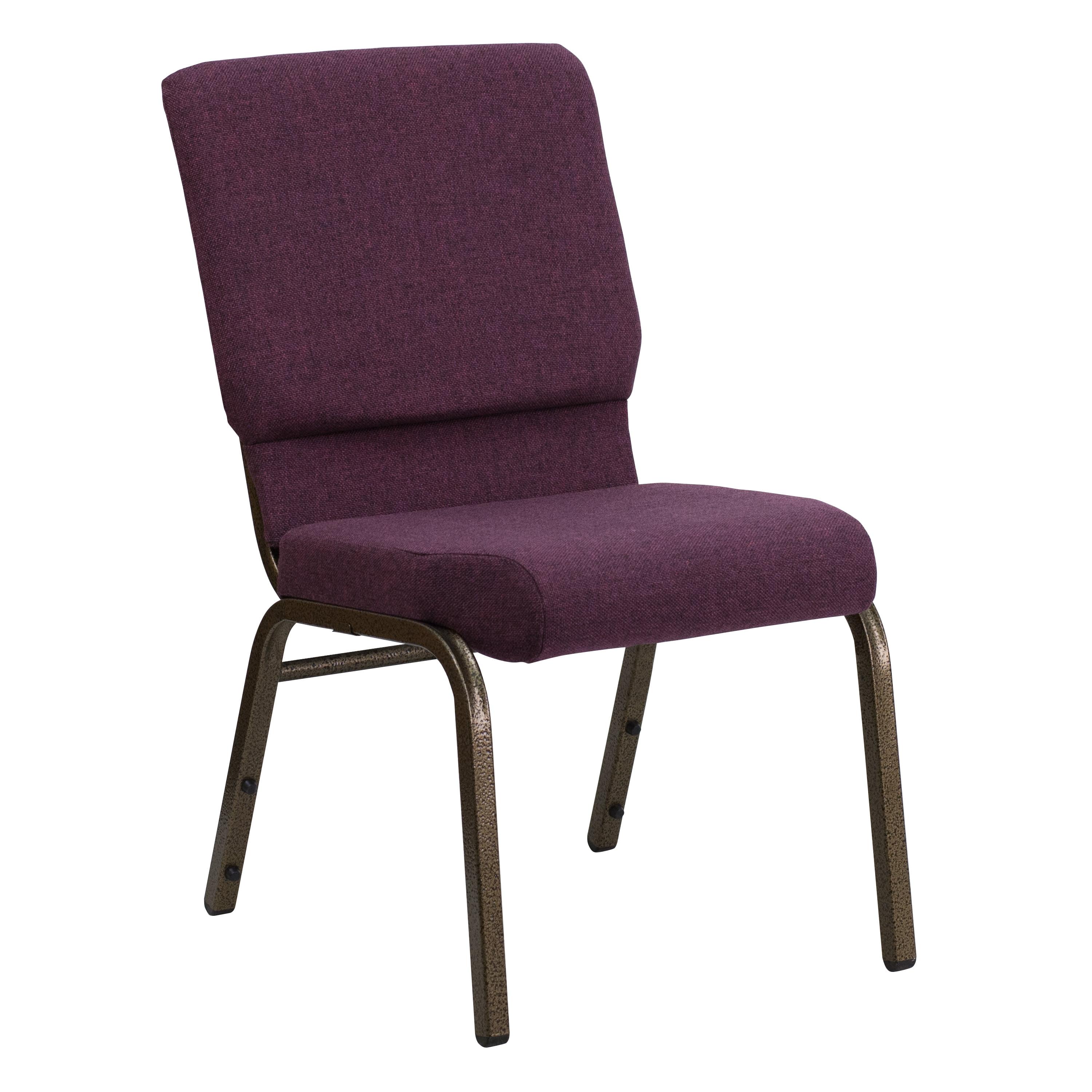 Elegant Plum Fabric Stacking Chair with Gold Metal Frame