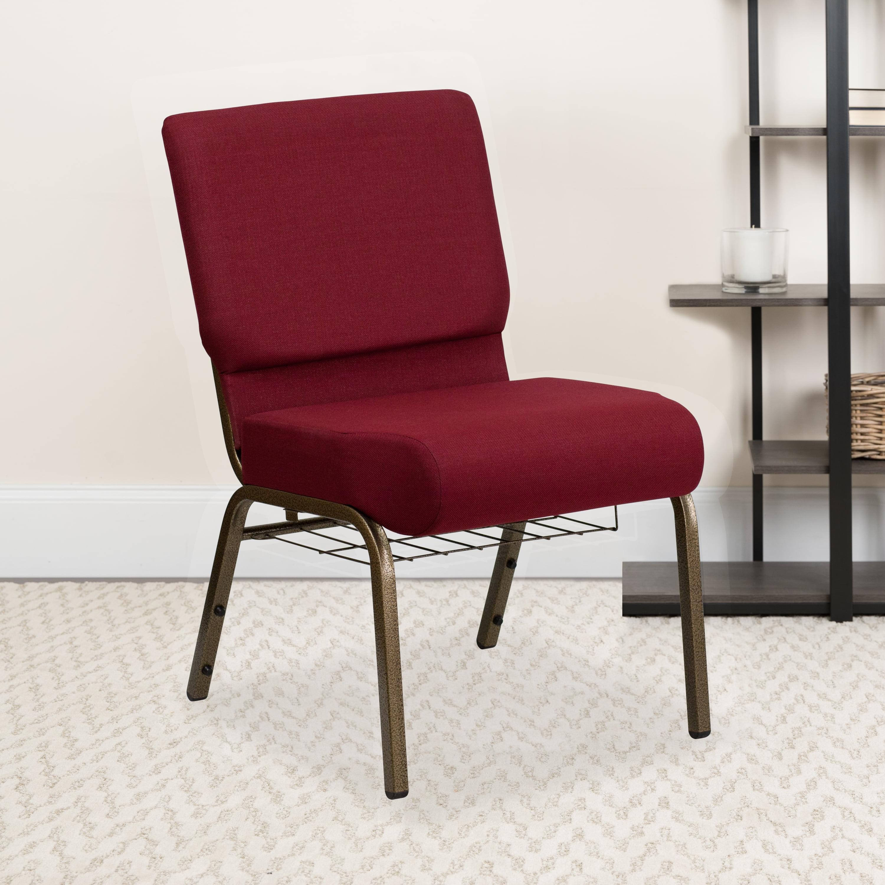 Elegant Burgundy Fabric and Gold Steel Frame Stacking Church Chair