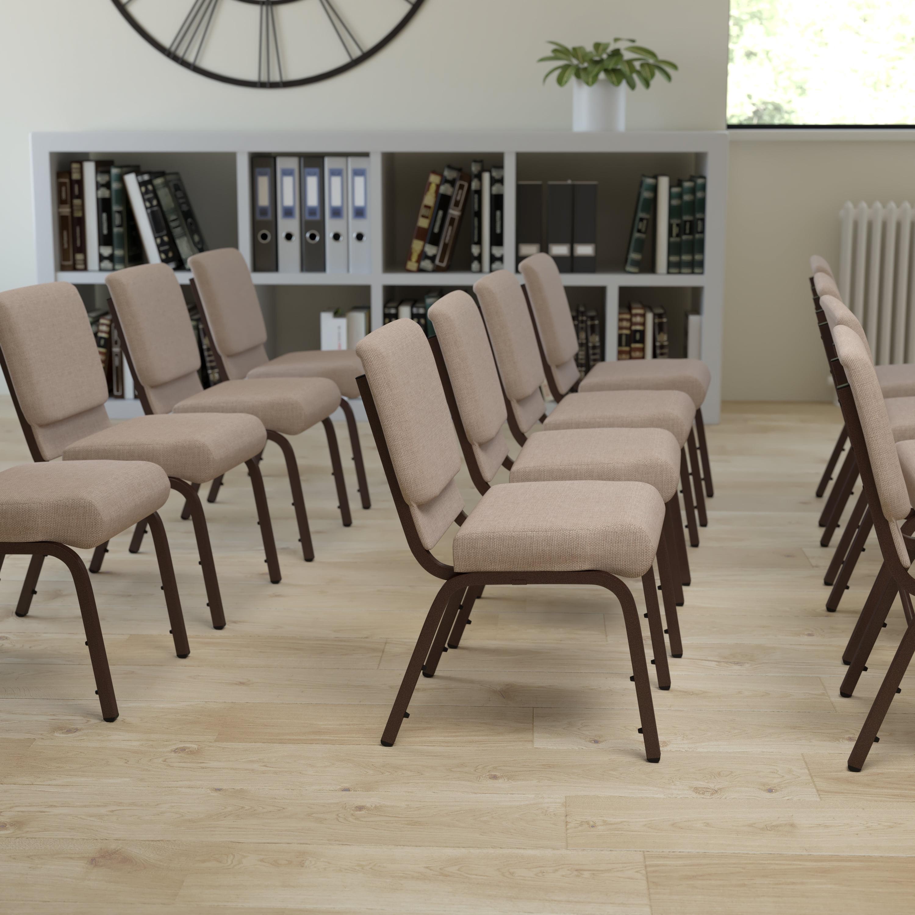 Beige Fabric and Copper Steel Stacking Church Chair