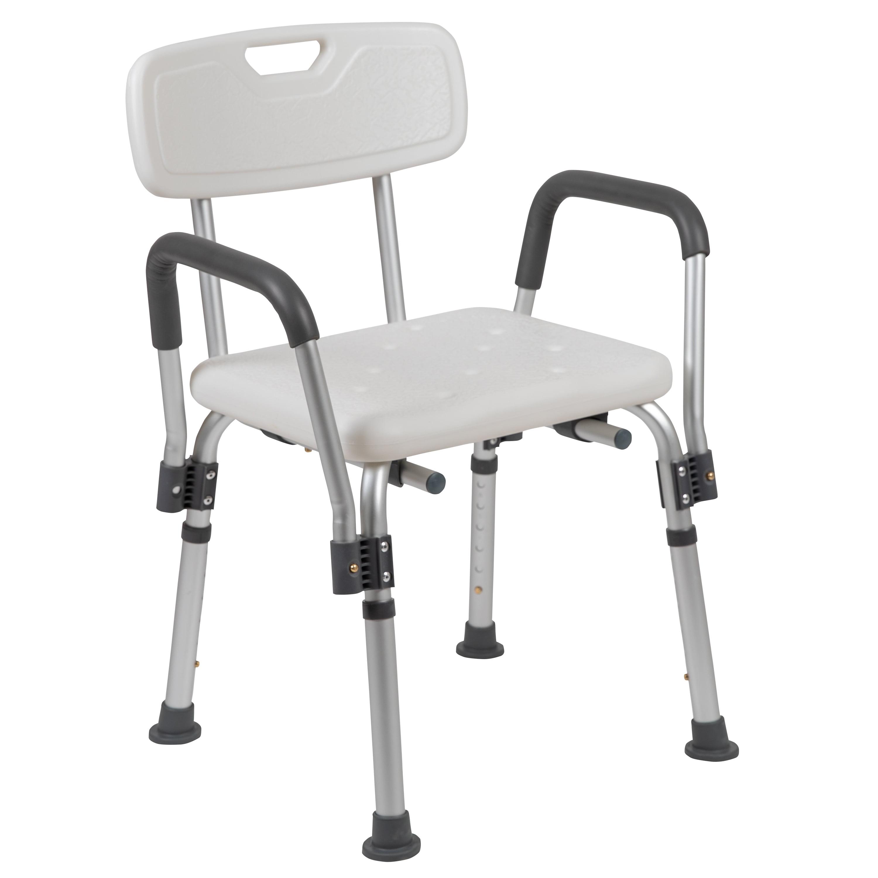 Adjustable White Plastic Bath & Shower Chair with Arms