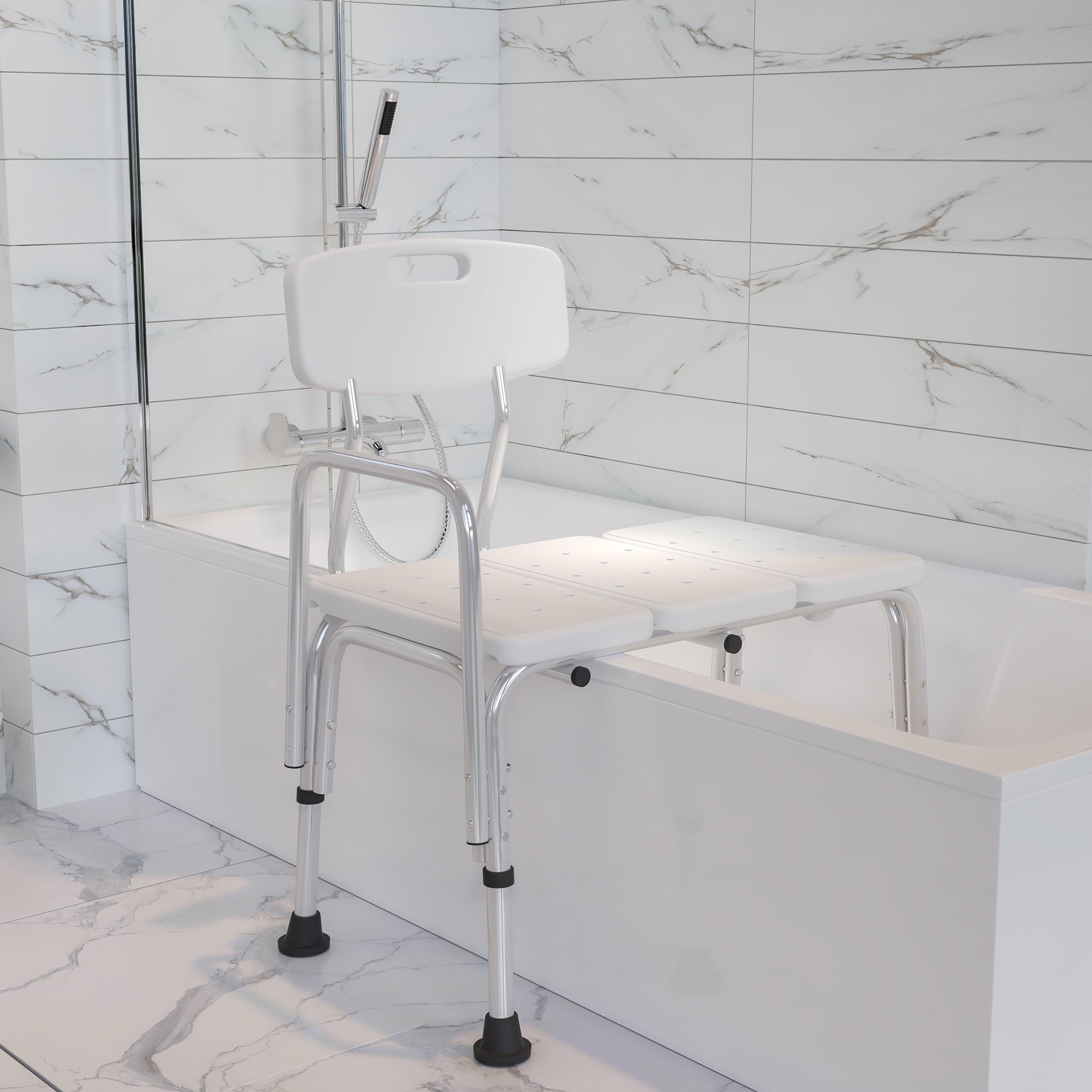 Flash Furniture DC-HY3510L-WH-GG Phoebe Aluminum Height Adjustable Medical Shower Transfer Bench