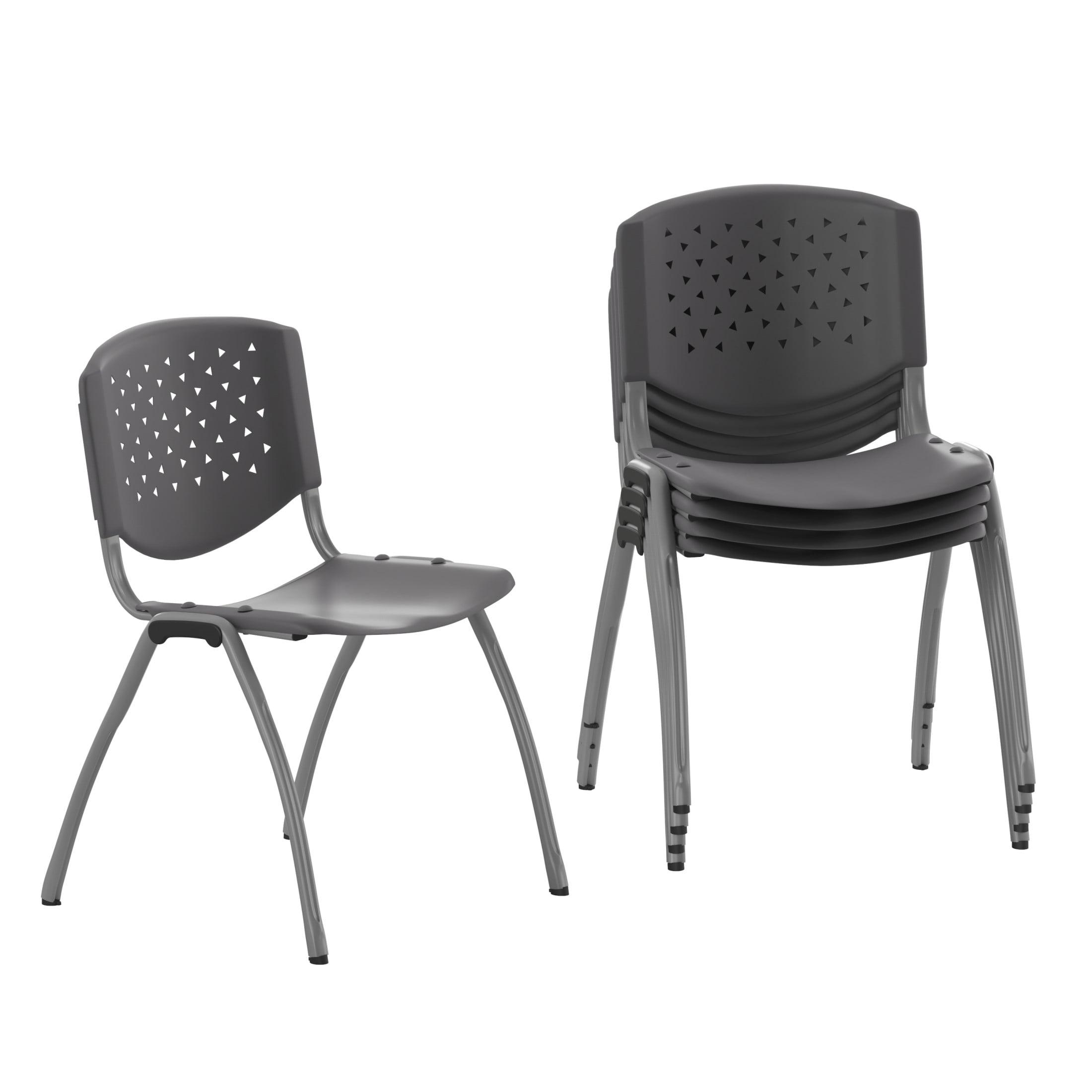 Flash Furniture HERCULES Series 5 Pack 880 lb. Capacity Gray Plastic Stack Chair with Titanium Gray Powder Coated Frame