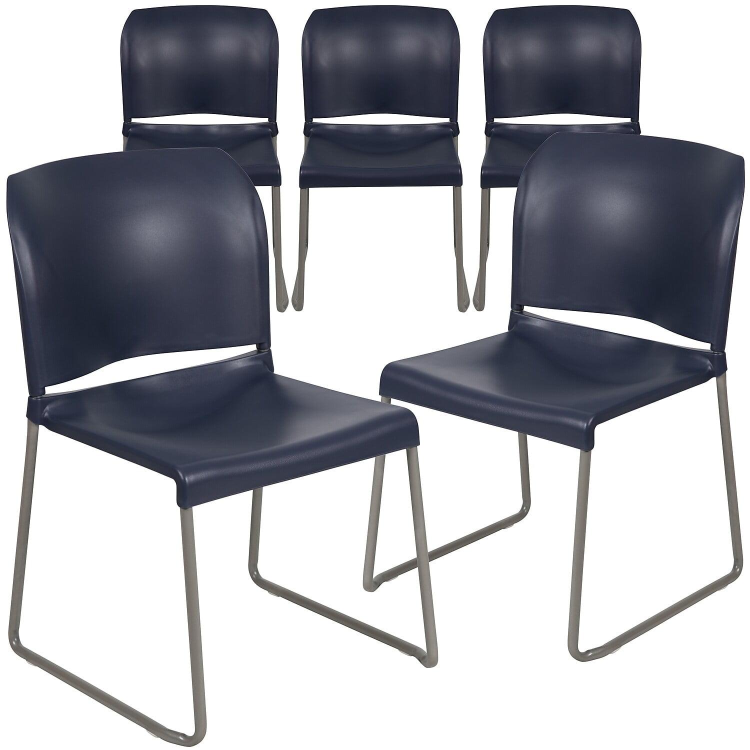 Navy Full Back Contoured Metal Stack Chair with Gray Sled Base