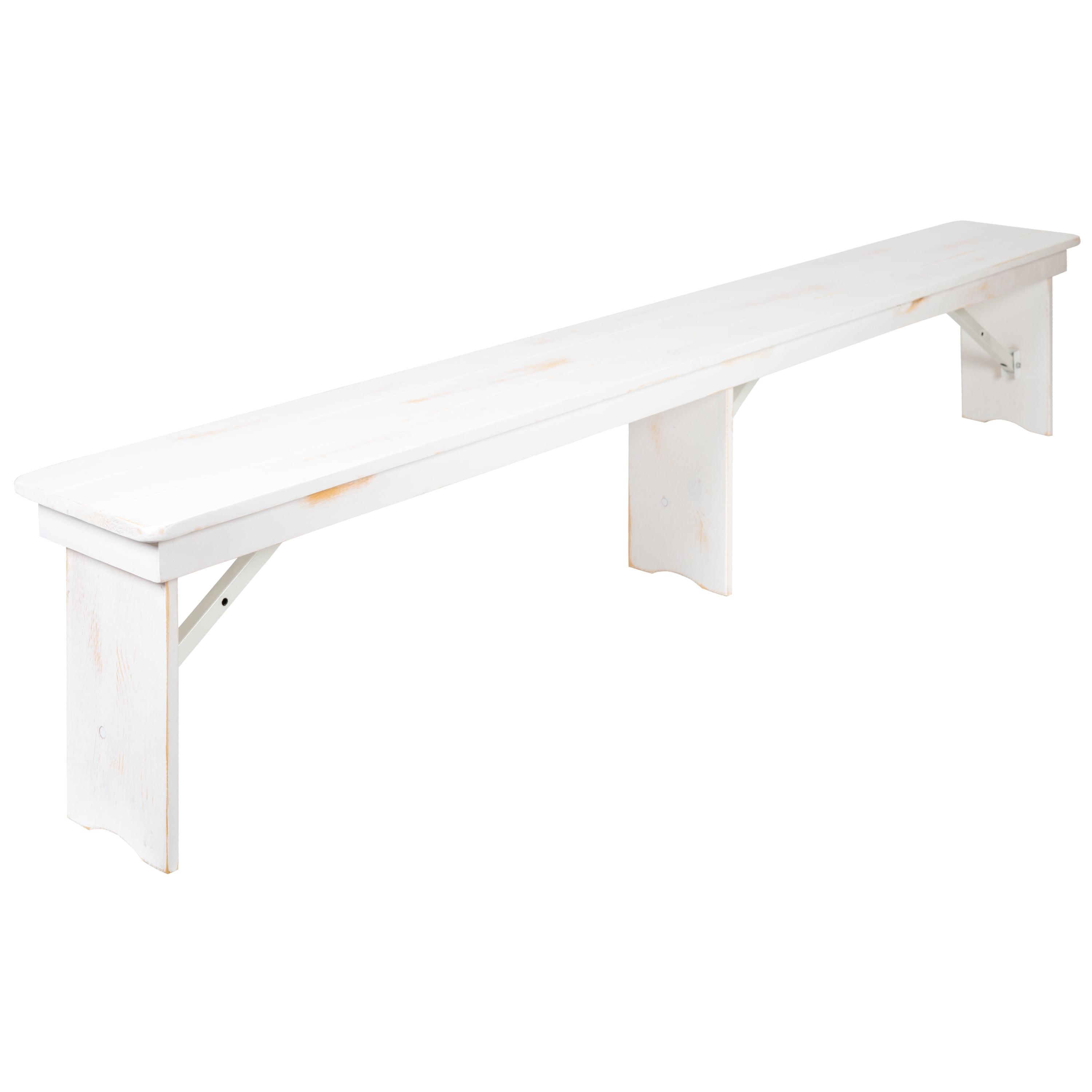 Antique Rustic White Solid Pine 8' Folding Farm Bench