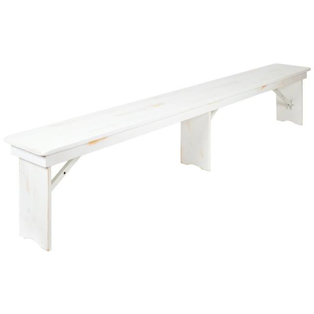 Flash Furniture HERCULES Series 8' x 12" Antique Rustic Solid White Pine Folding Farm Bench with 3 Legs