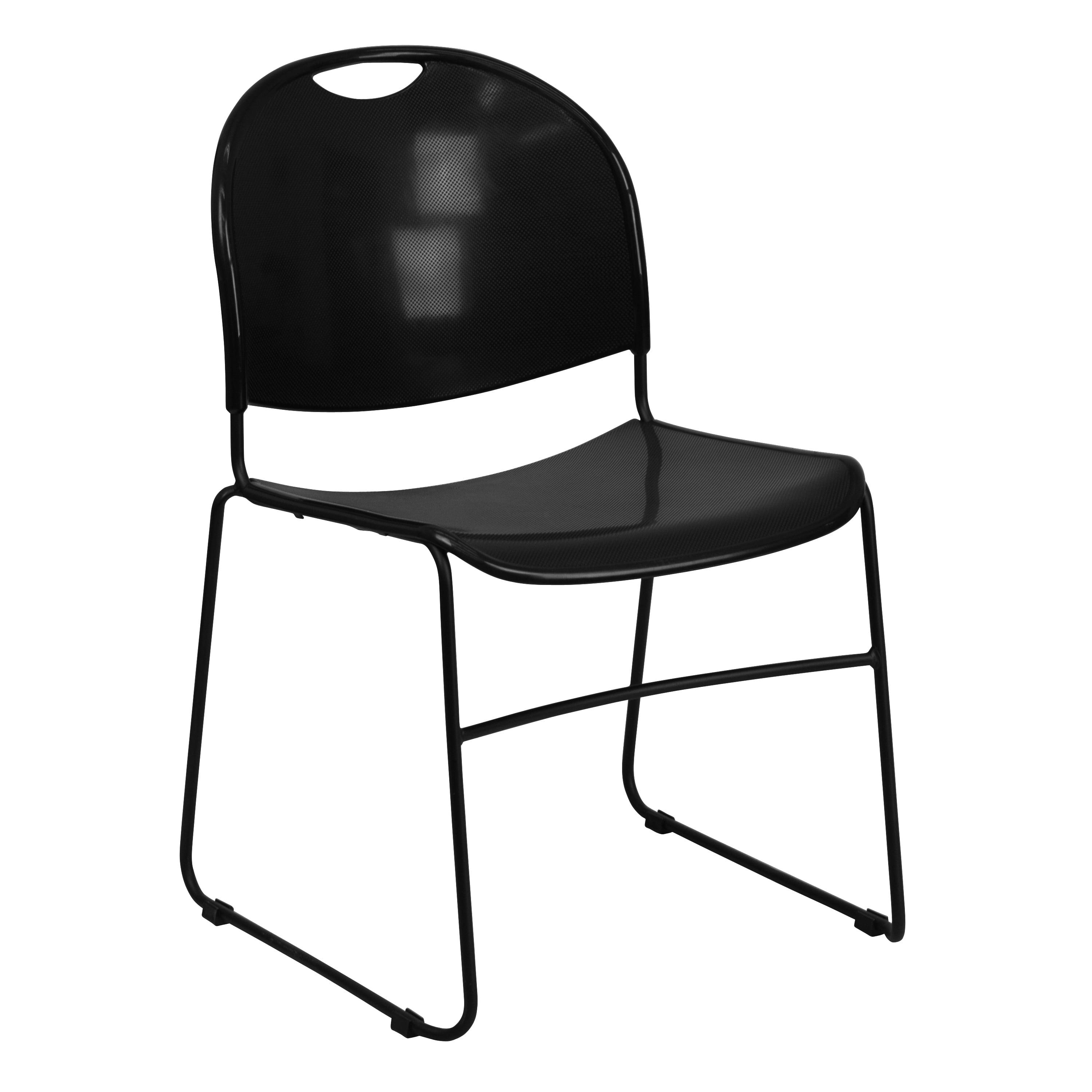 Black Powder-Coated Metal Armless Stackable Chair