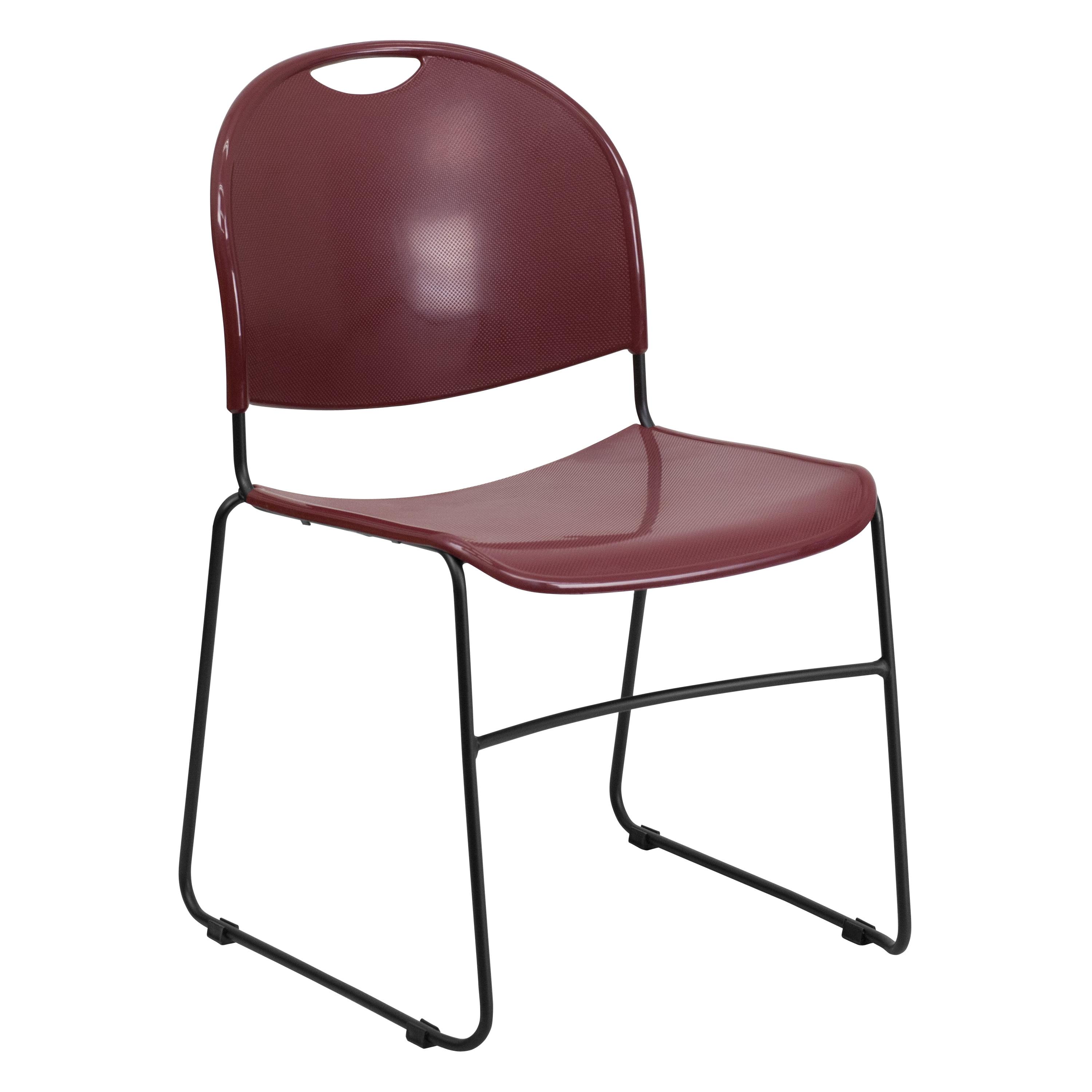 Burgundy Bliss 880 lb. Capacity Stack Chair with Black Metal Frame