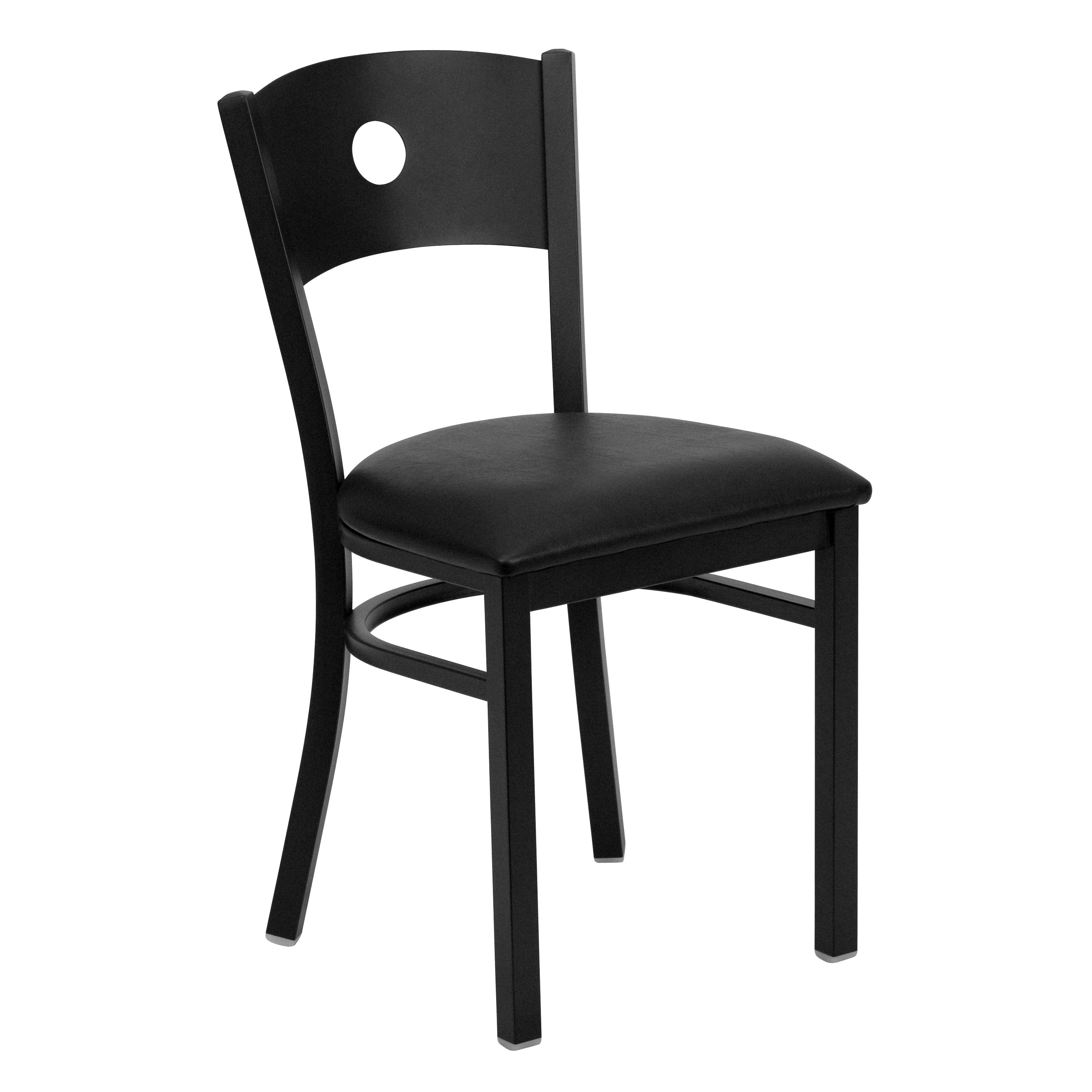 Reno High-Back Black Vinyl & Steel Circle Side Chair