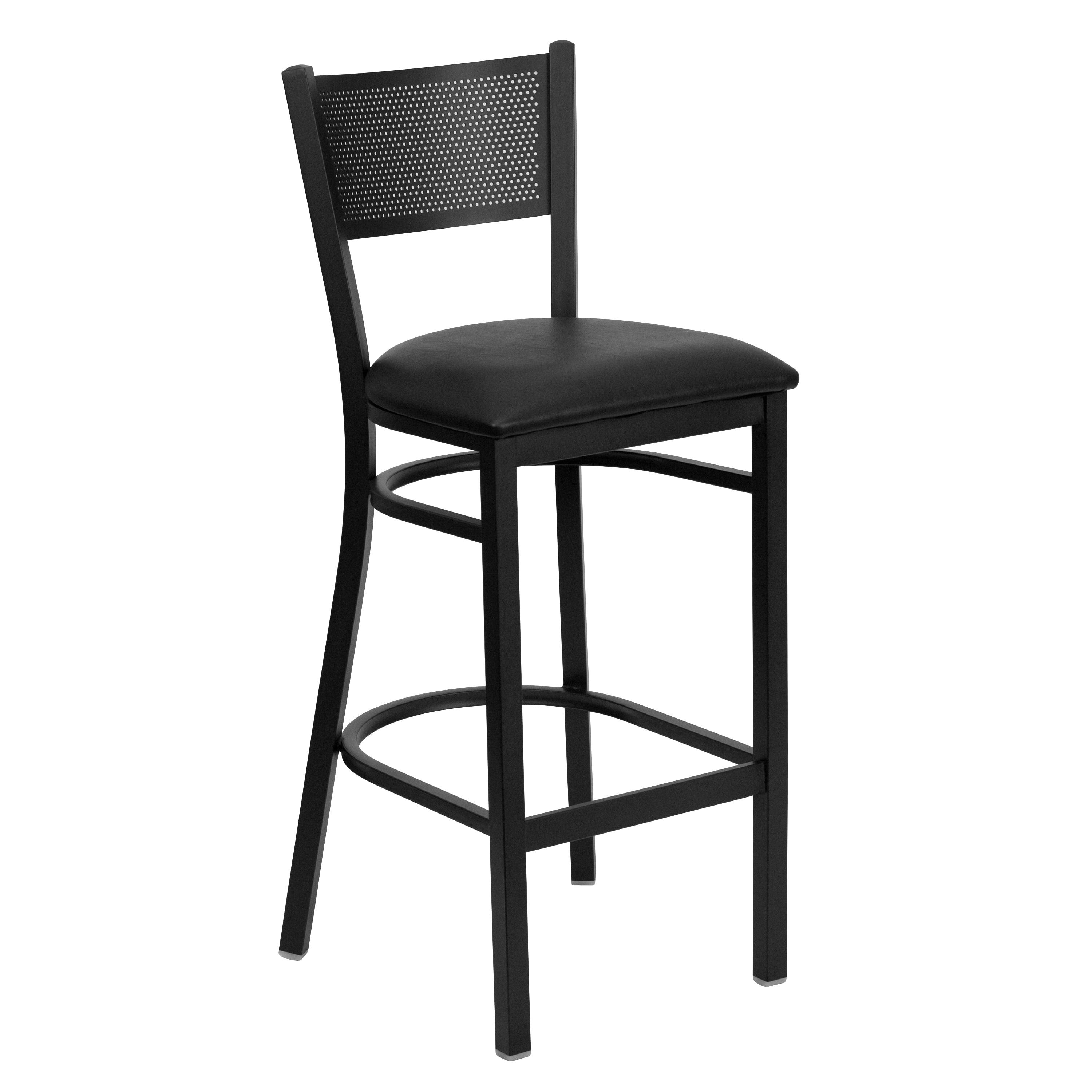 Black Metal Grid Back Barstool with Vinyl Seat