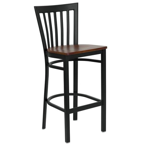 Flash Furniture HERCULES Series Black School House Back Metal Restaurant Barstool - Cherry Wood Seat