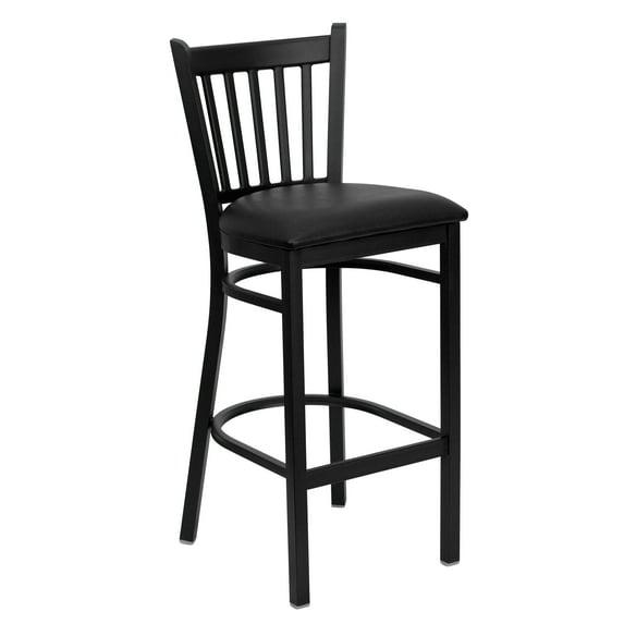 Flash Furniture HERCULES Series Black Vertical Back Metal Restaurant Barstool - Black Vinyl Seat