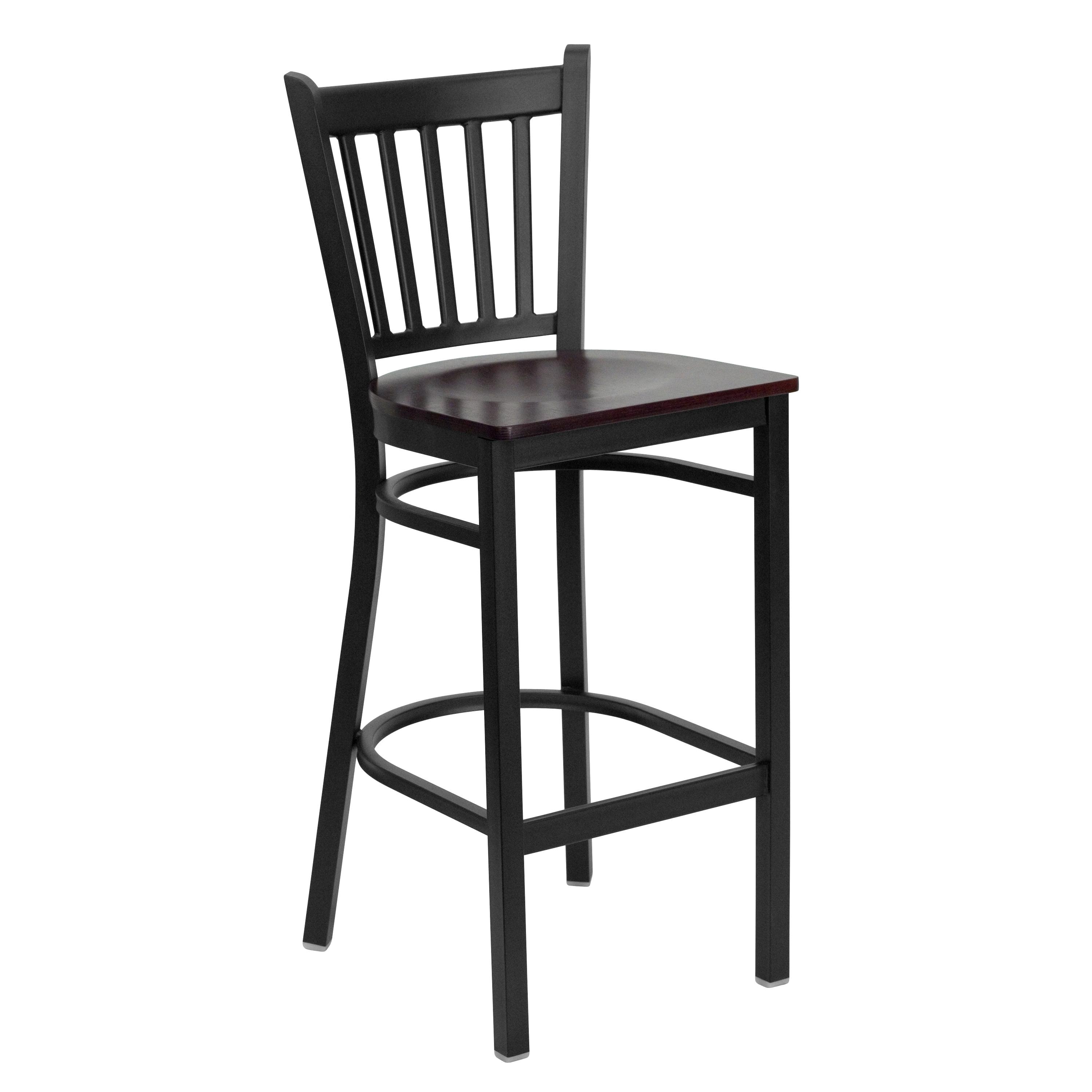 Adjustable Black Metal Barstool with Mahogany Wood Seat