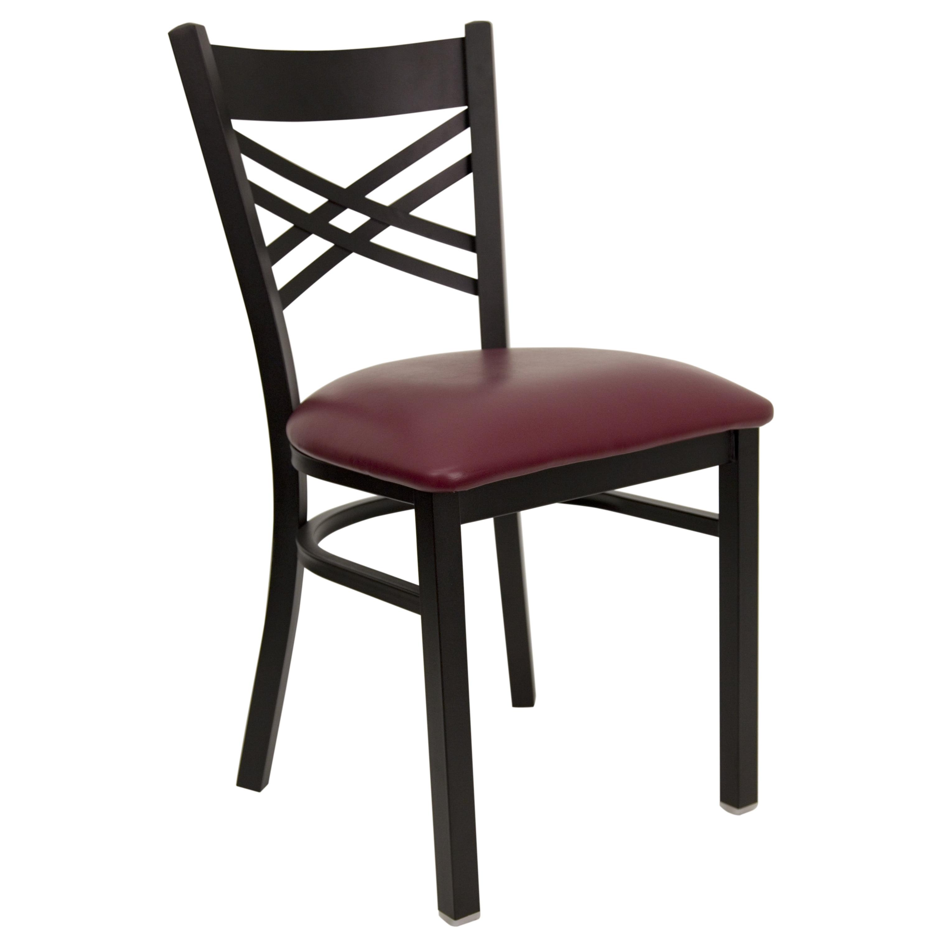 Elegant Burgundy Vinyl and Black Steel Cross Back Side Chair