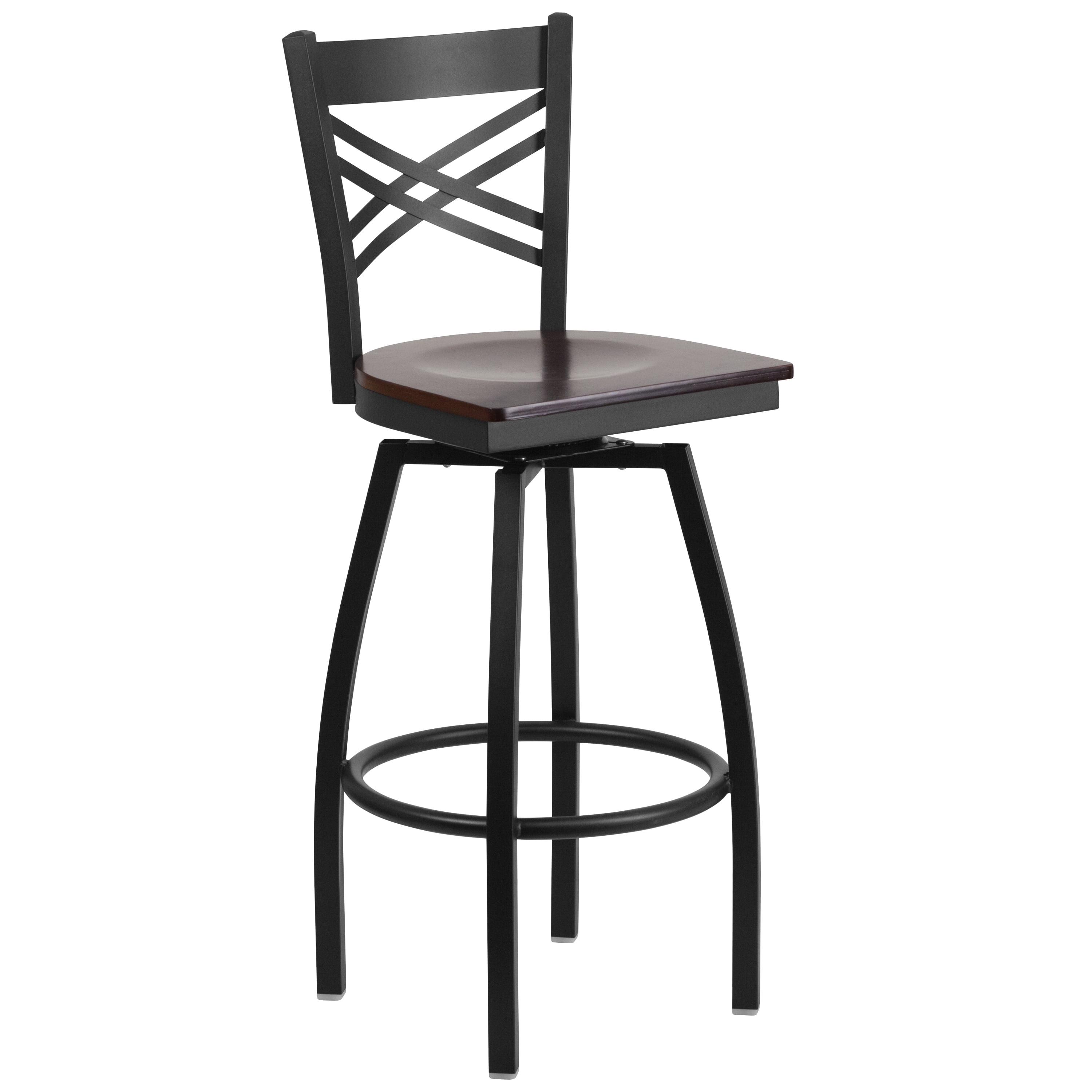 Hercules Series 'X' Back Swivel Barstool with Walnut Wood Seat