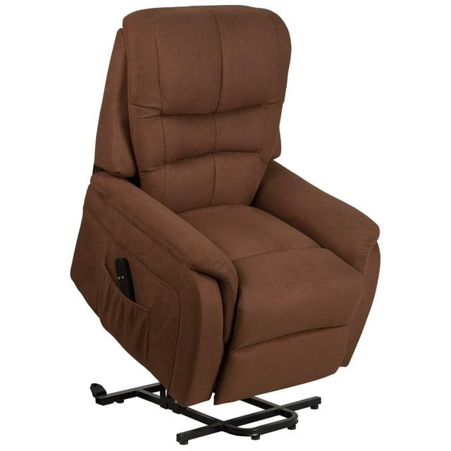 Flash Furniture HERCULES Series Brown Microfiber Remote Powered Lift Recliner for Elderly