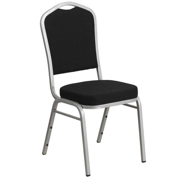 Flash Furniture HERCULES Series Crown Back Stacking Banquet Chair in Black Fabric - Silver Frame