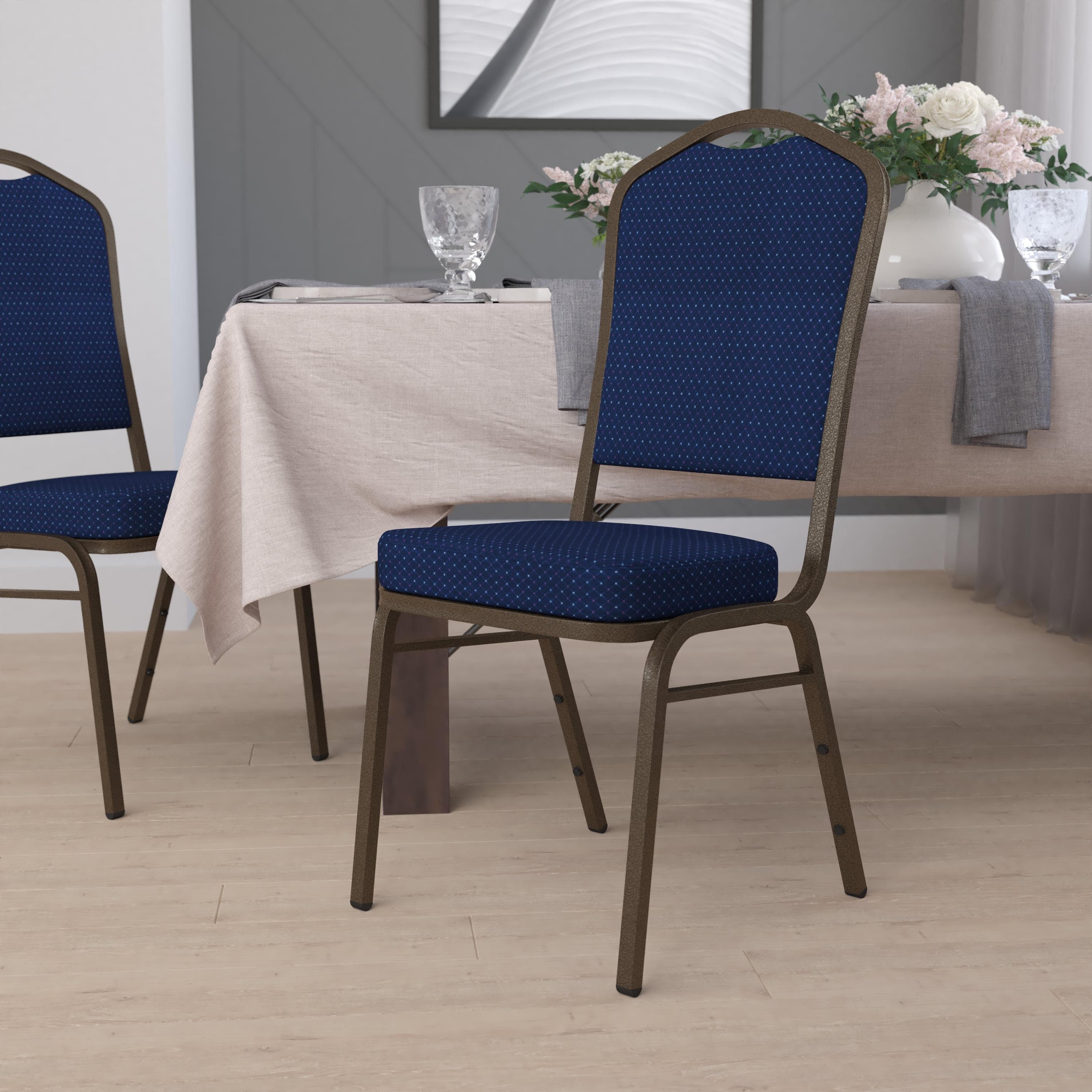 Navy Blue Patterned Fabric Stacking Banquet Chair with Gold Frame