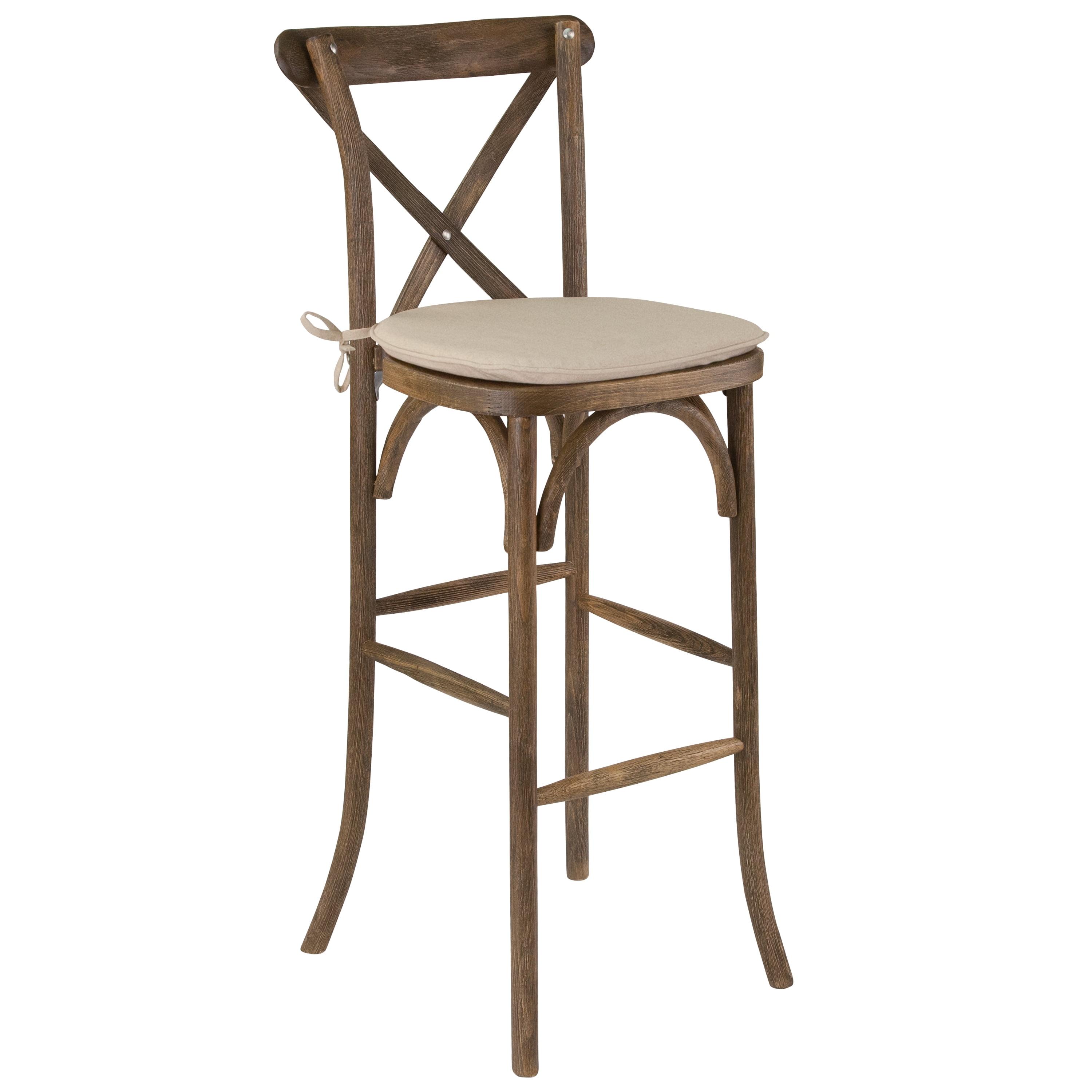 Flash Furniture HERCULES Series Dark Antique Wood Cross Back Barstool with Cushion