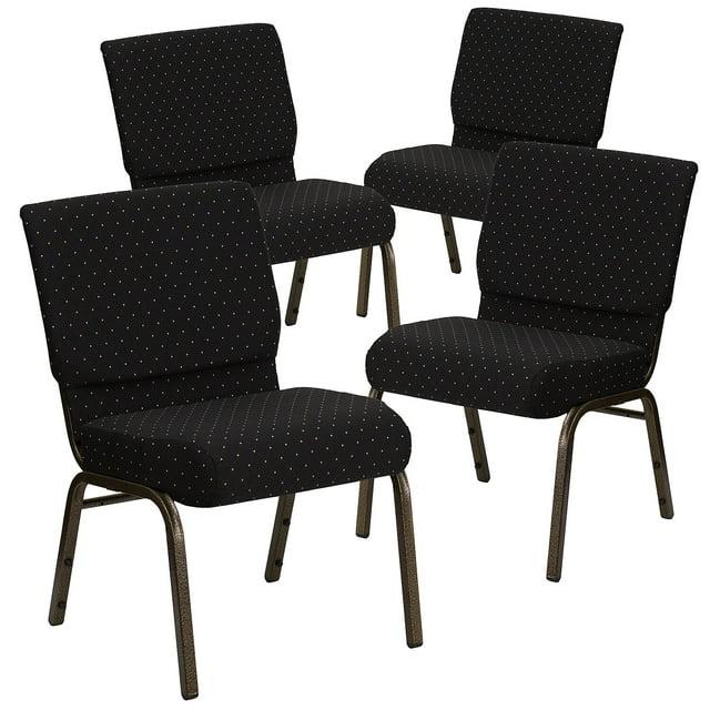 Flash Furniture HERCULES Series Fabric Church Stacking Chair Black Dot Patterned/Gold Vein Frame 4