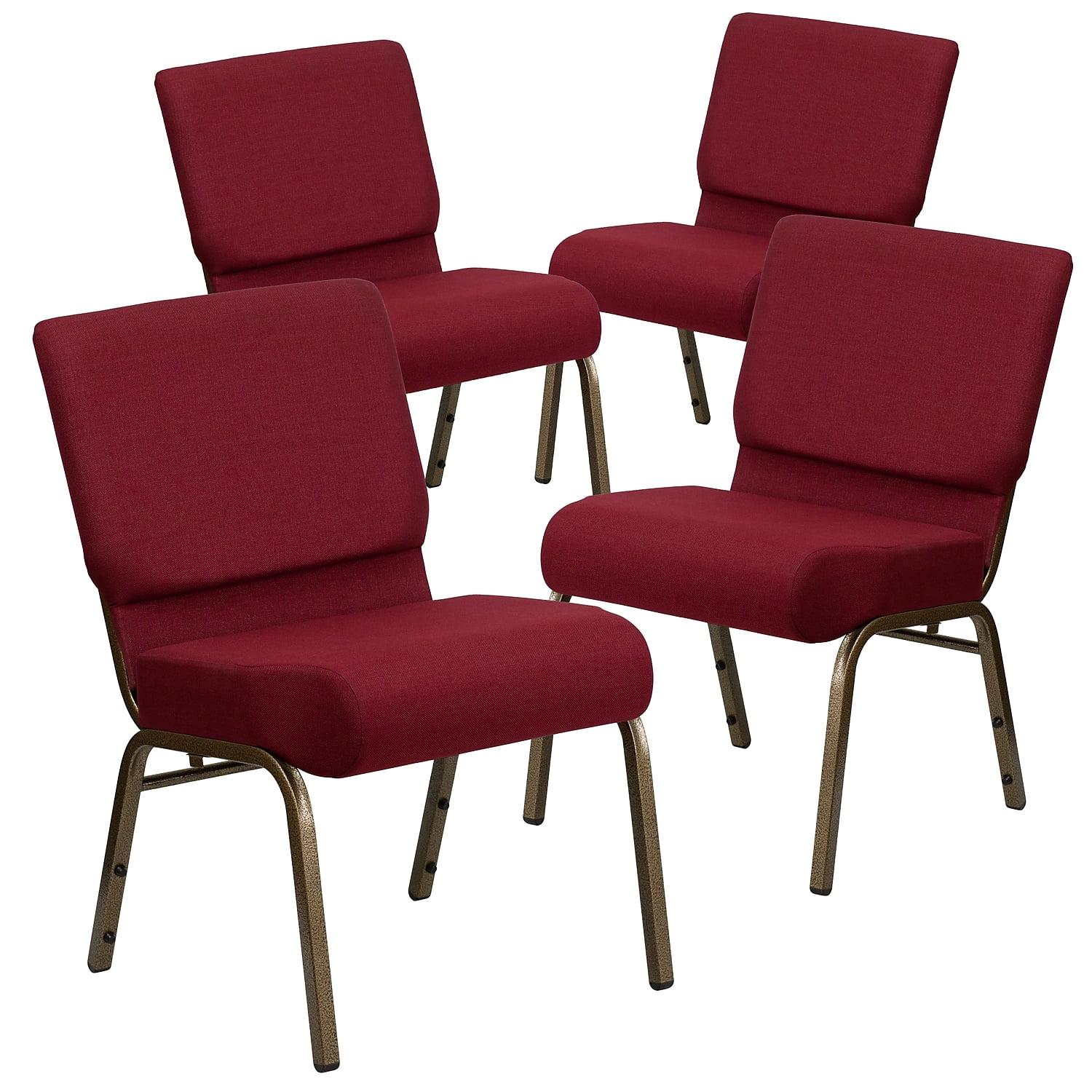 Elegant Burgundy Fabric Stacking Chairs with Gold Vein Metal Frame, 4-Pack