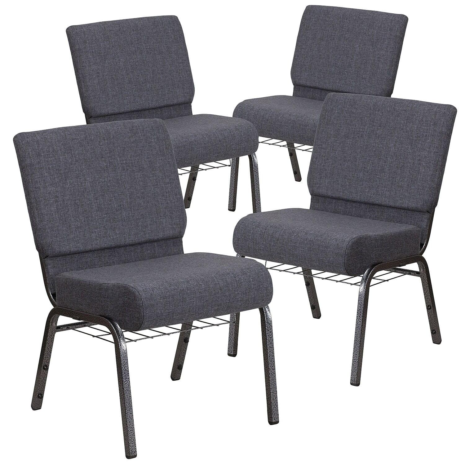 Dark Gray Fabric and Metal Stacking Church Chairs