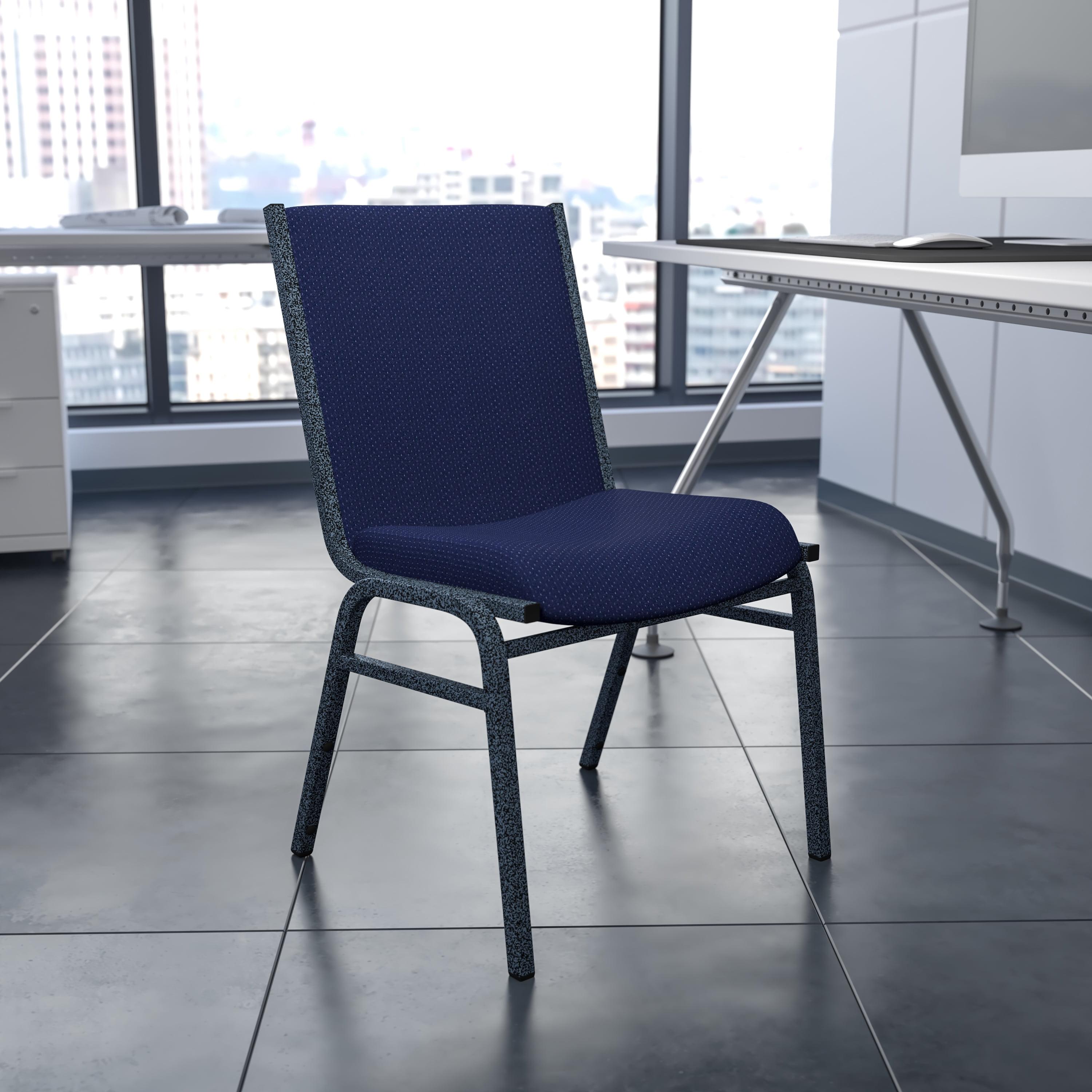 Navy Blue Armless Polyester Stacking Reception Chair with Steel Frame