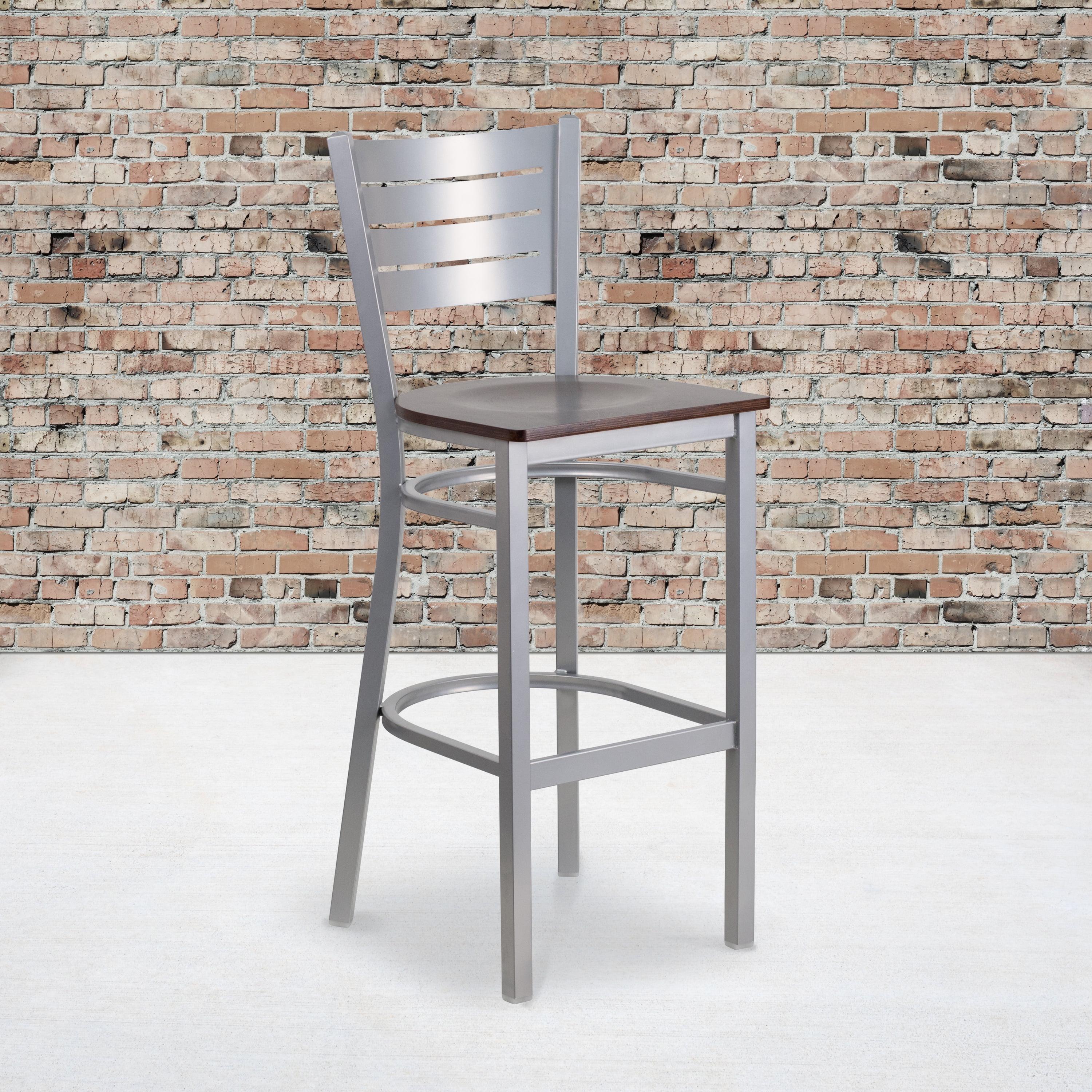 Flash Furniture Silver Slat Back Metal Restaurant Barstool