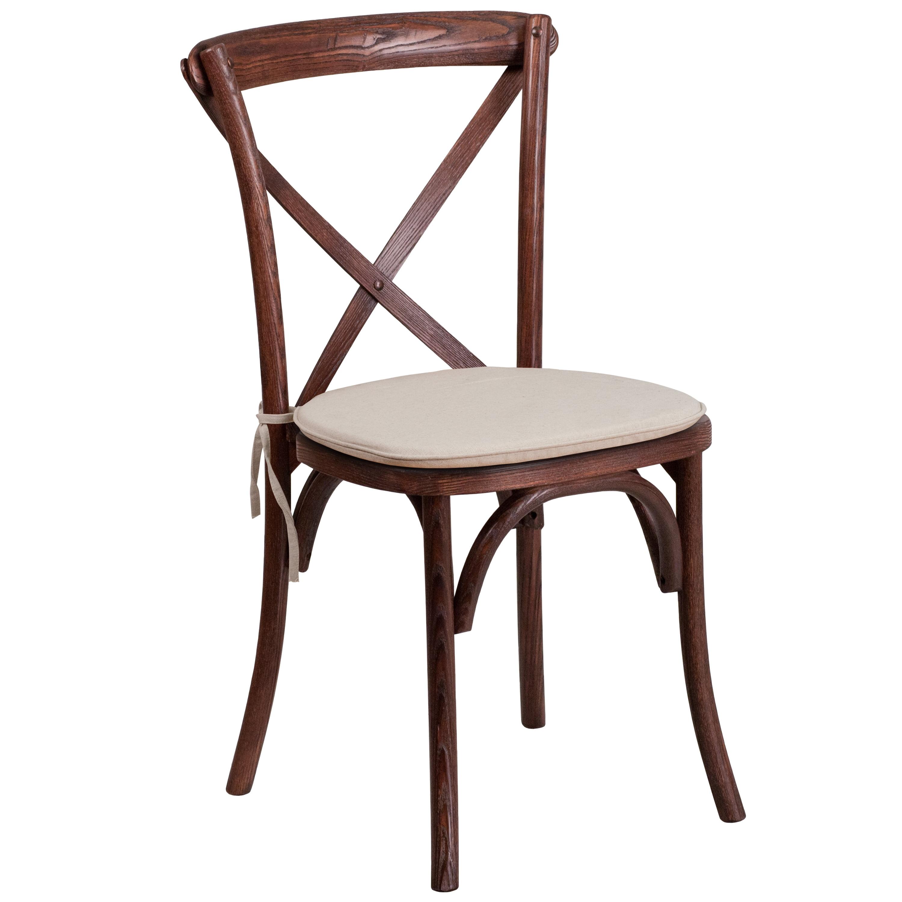 Elegant Mahogany Wood Cross Back Side Chair with Beige Cushion