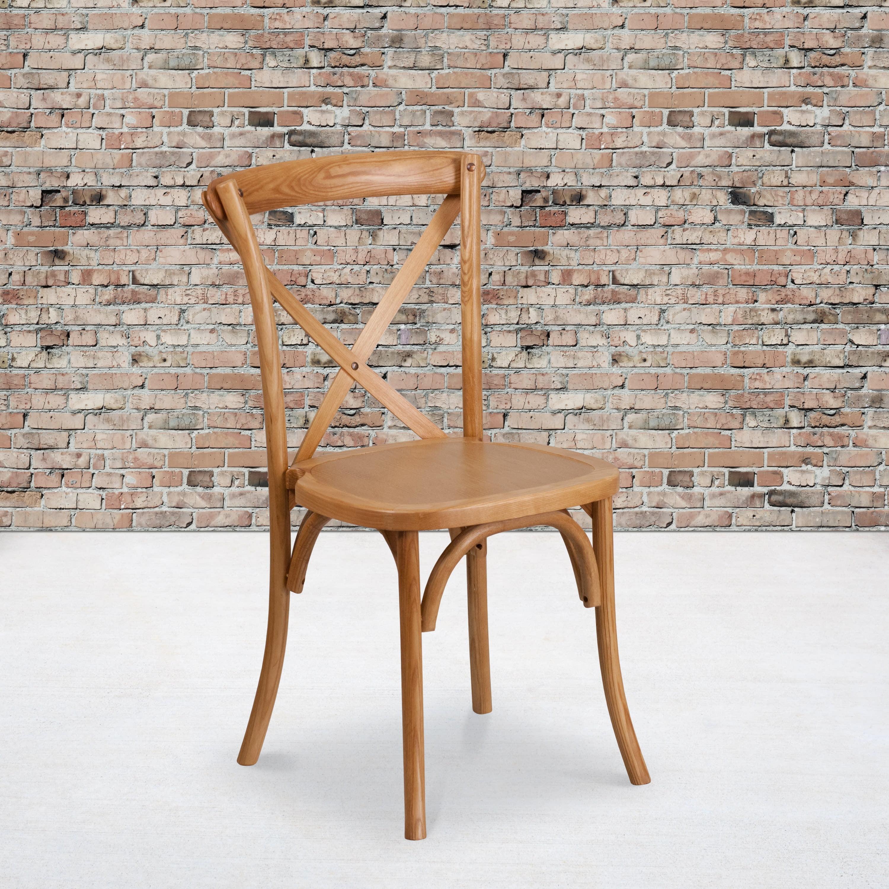 Oak Wood Cross Back Stackable Dining Chair