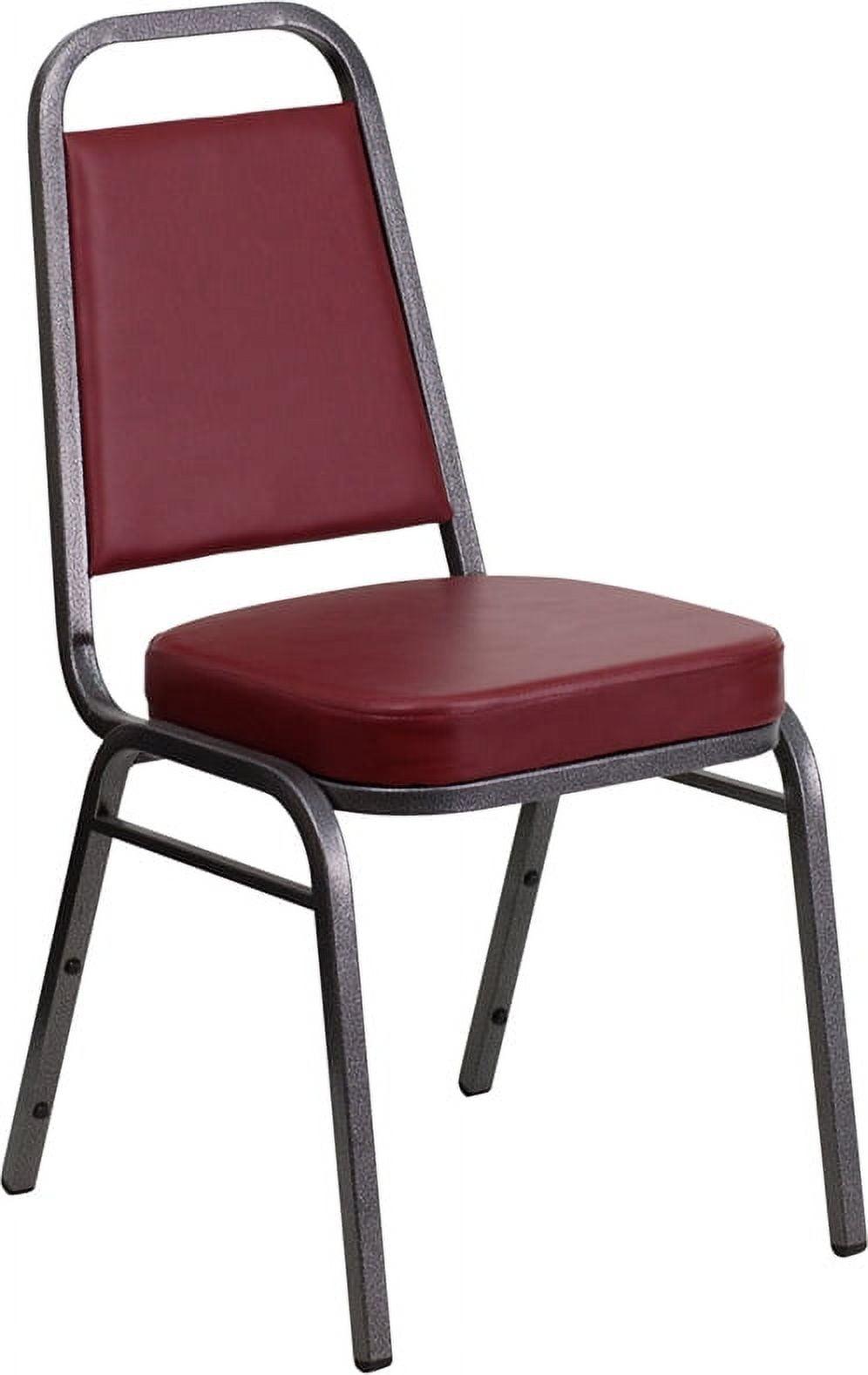 Elegant Burgundy Vinyl Stacking Banquet Chair with Silver Vein Frame