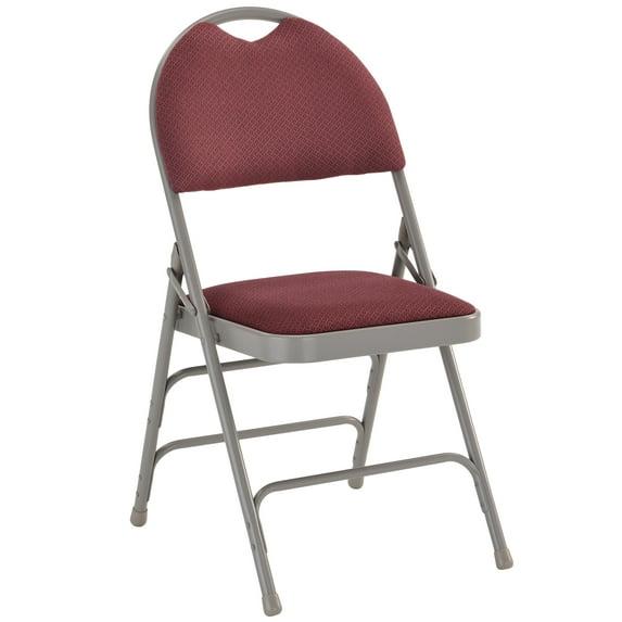 Flash Furniture HERCULES Series Ultra-Premium Triple Braced Burgundy Fabric Metal Folding Chair with Easy-Carry Handle