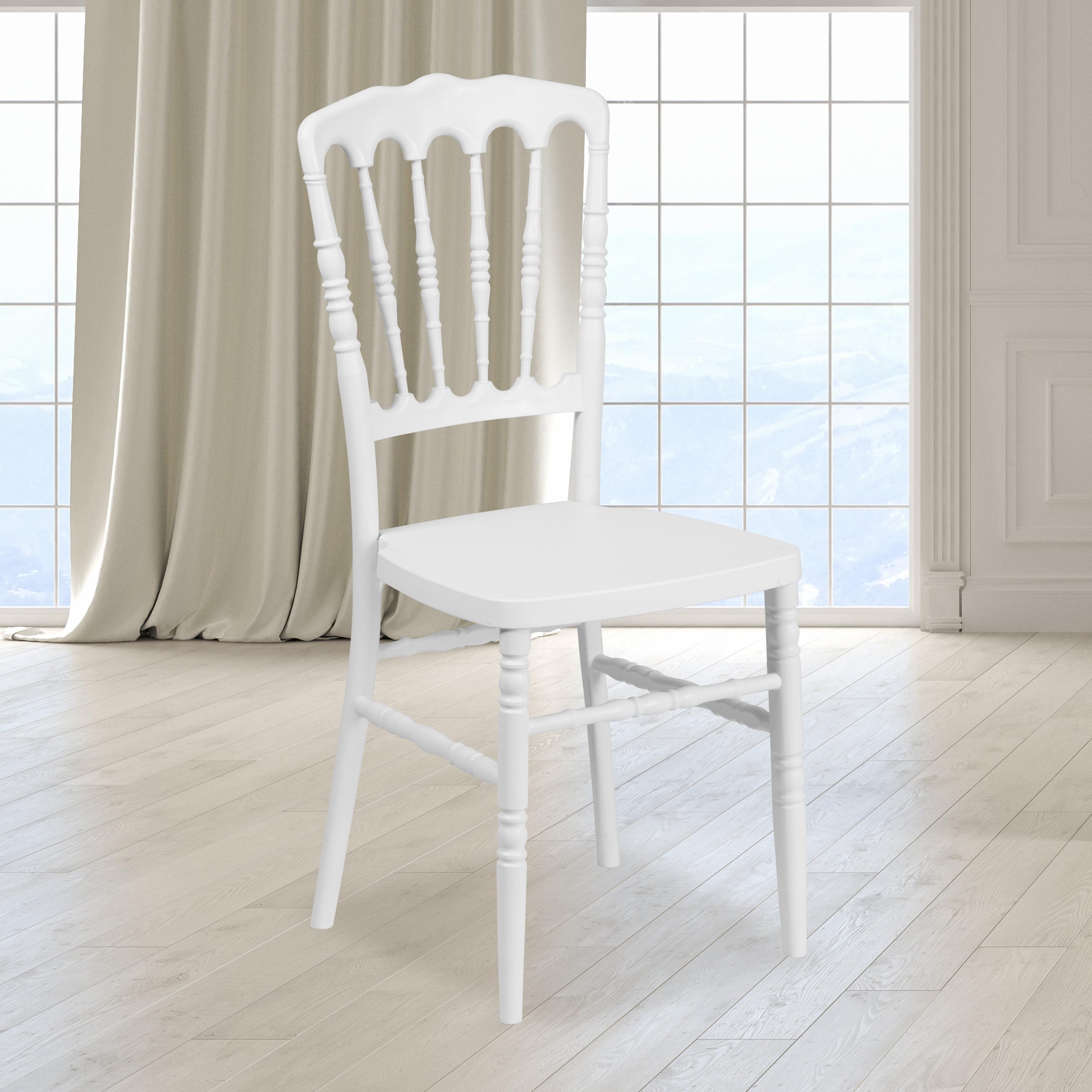 Elegant White Resin Spindle Napoleon Stacking Chair