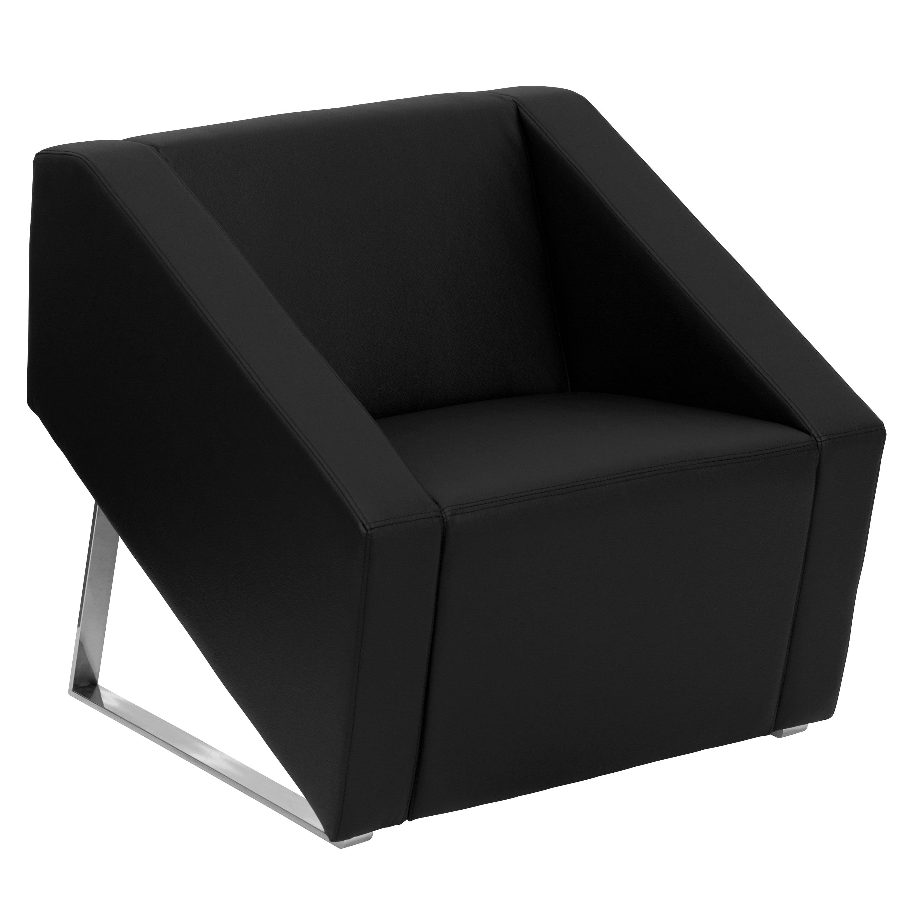 Hercules Black Leather Lounge Chair with Chrome Base