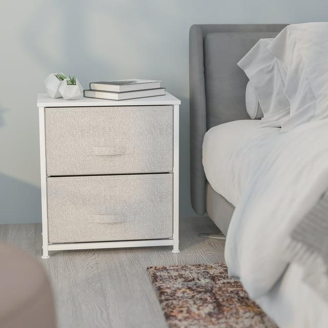 Flash Furniture Malone 2 Drawer Storage Stand with Wood Top & Fabric Pull Drawers