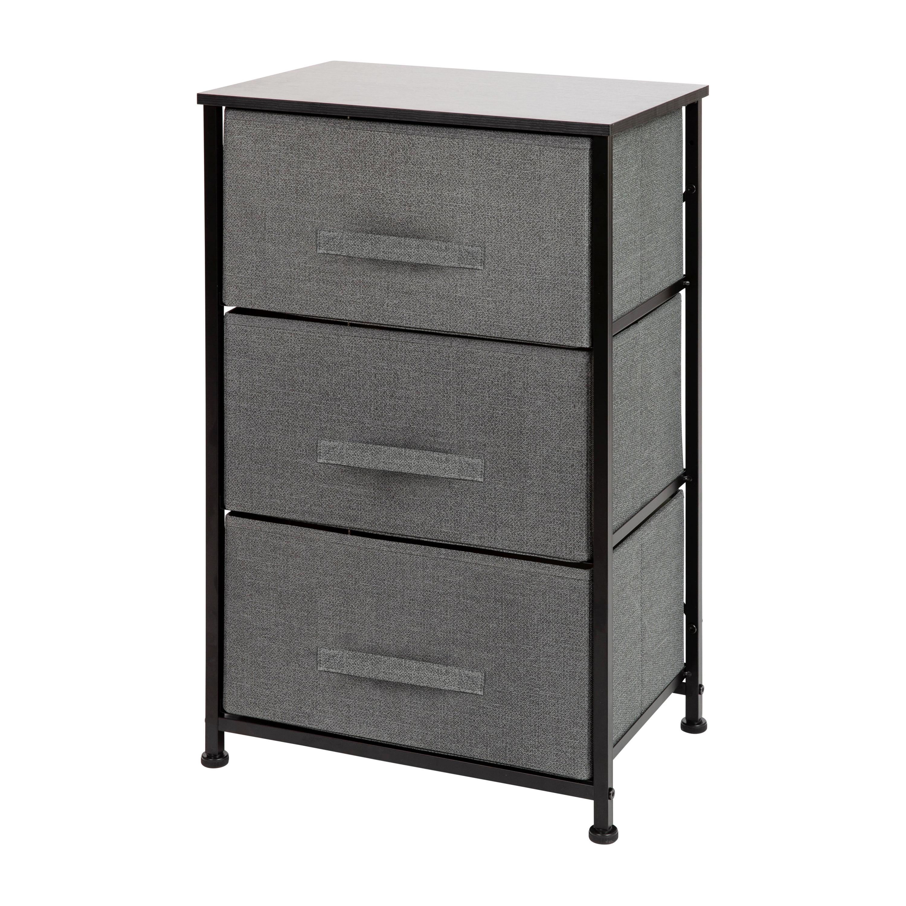 Malone 3 Drawer Vertical Storage Dresser with Wood Top & Fabric Pull Drawers