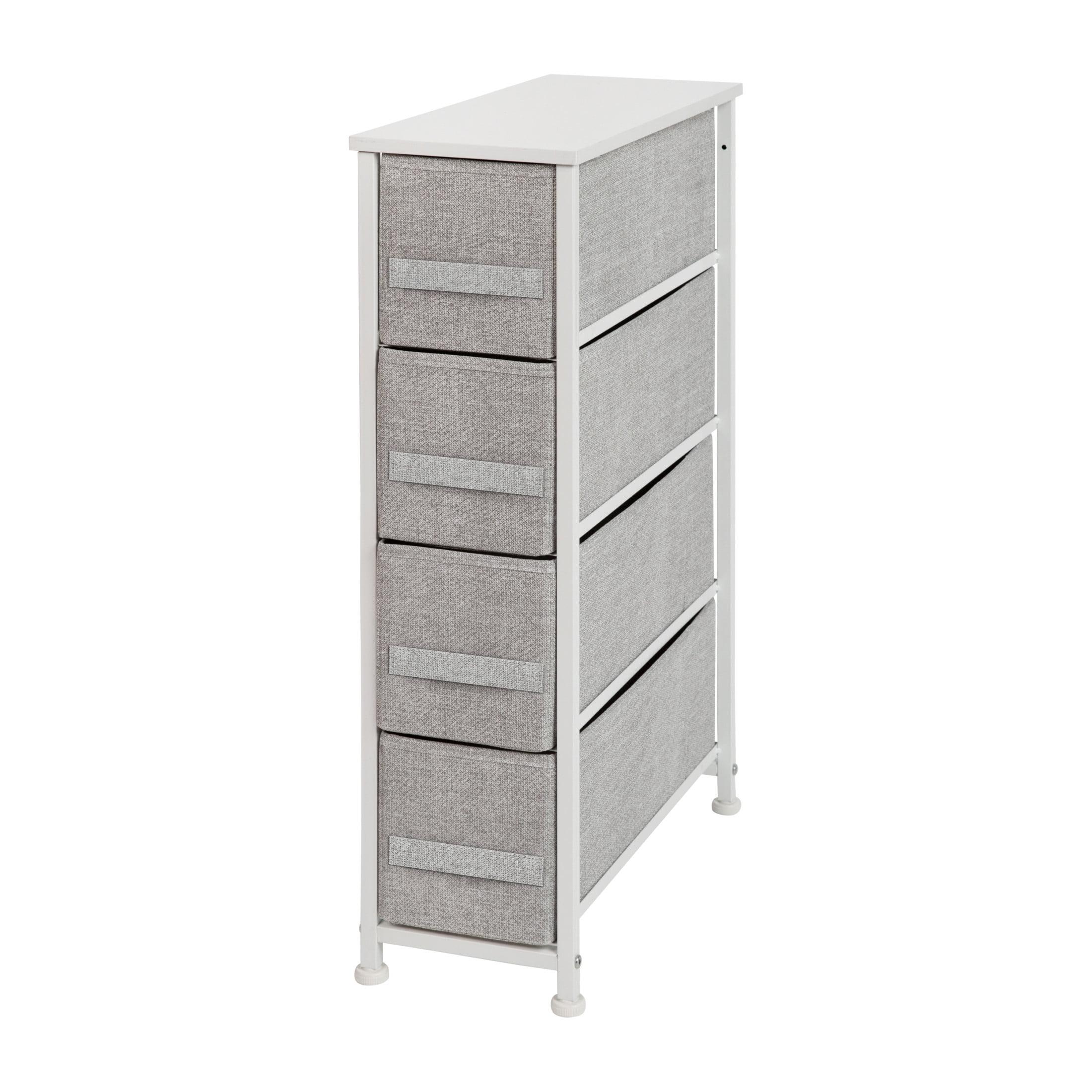 Malone 4 Drawer Vertical Slim Storage Dresser-Wood Top & Fabric Pull Drawers