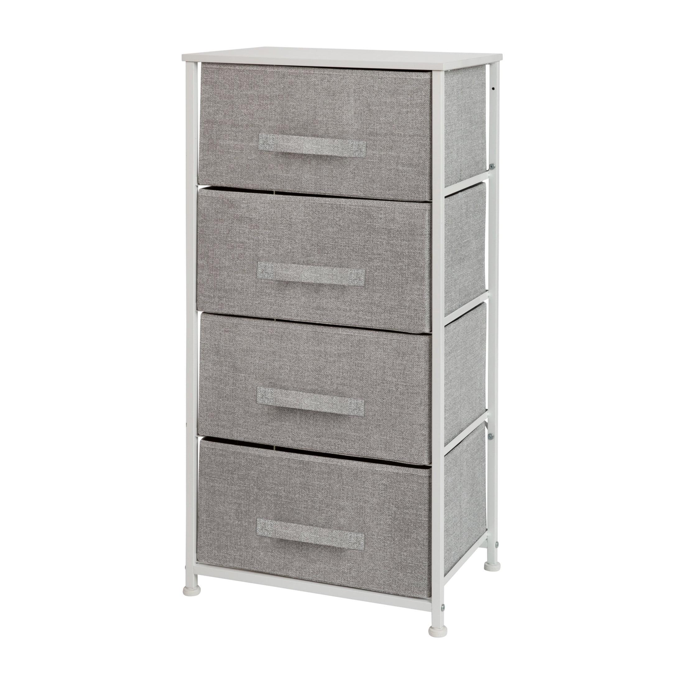 Malone 4 Drawer Vertical Storage Dresser with Wood Top & Fabric Pull Drawers