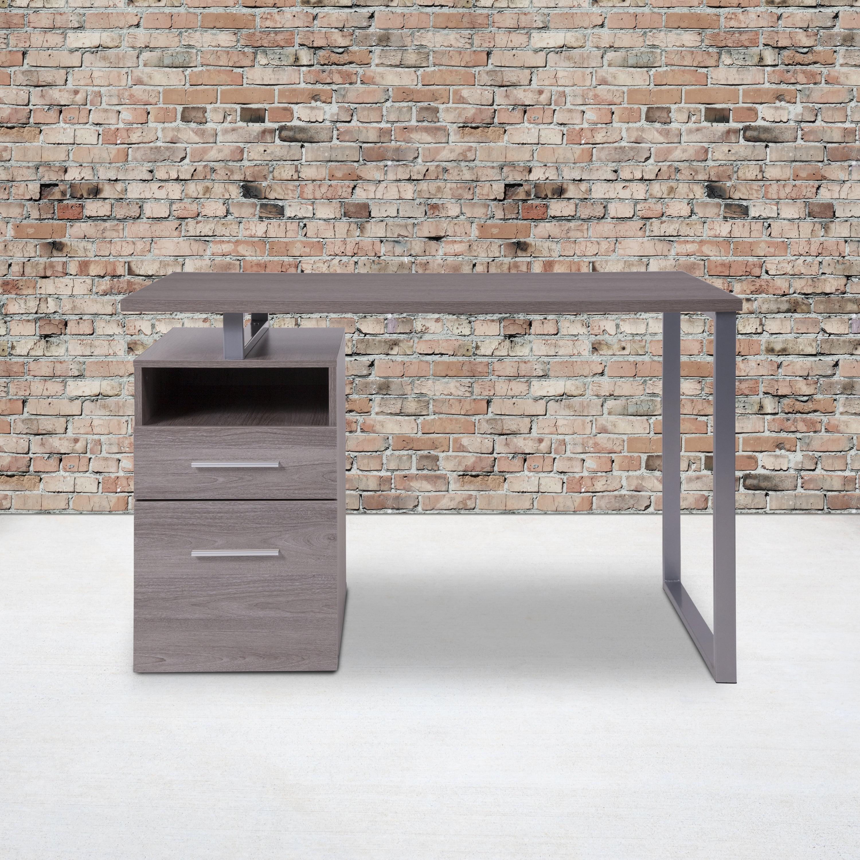 Flash Furniture Harwood Desk with Two Drawers and Metal Frame