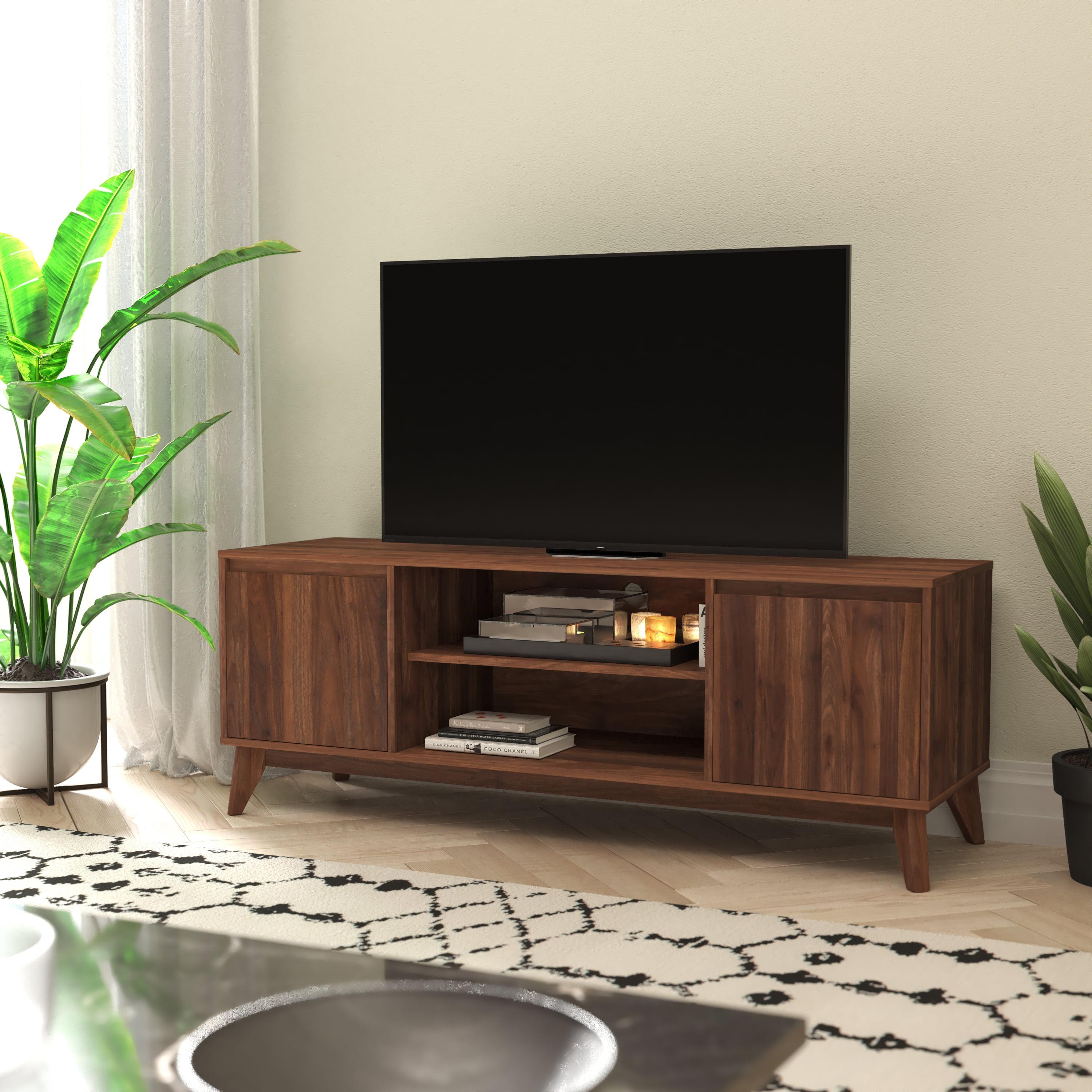 Flash Furniture Hatfield Mid-Century Modern TV Stand for up to 64 inch TV's - 60 Inch Media Center with Adjustable Center Shelf and Dual Soft Close Doors