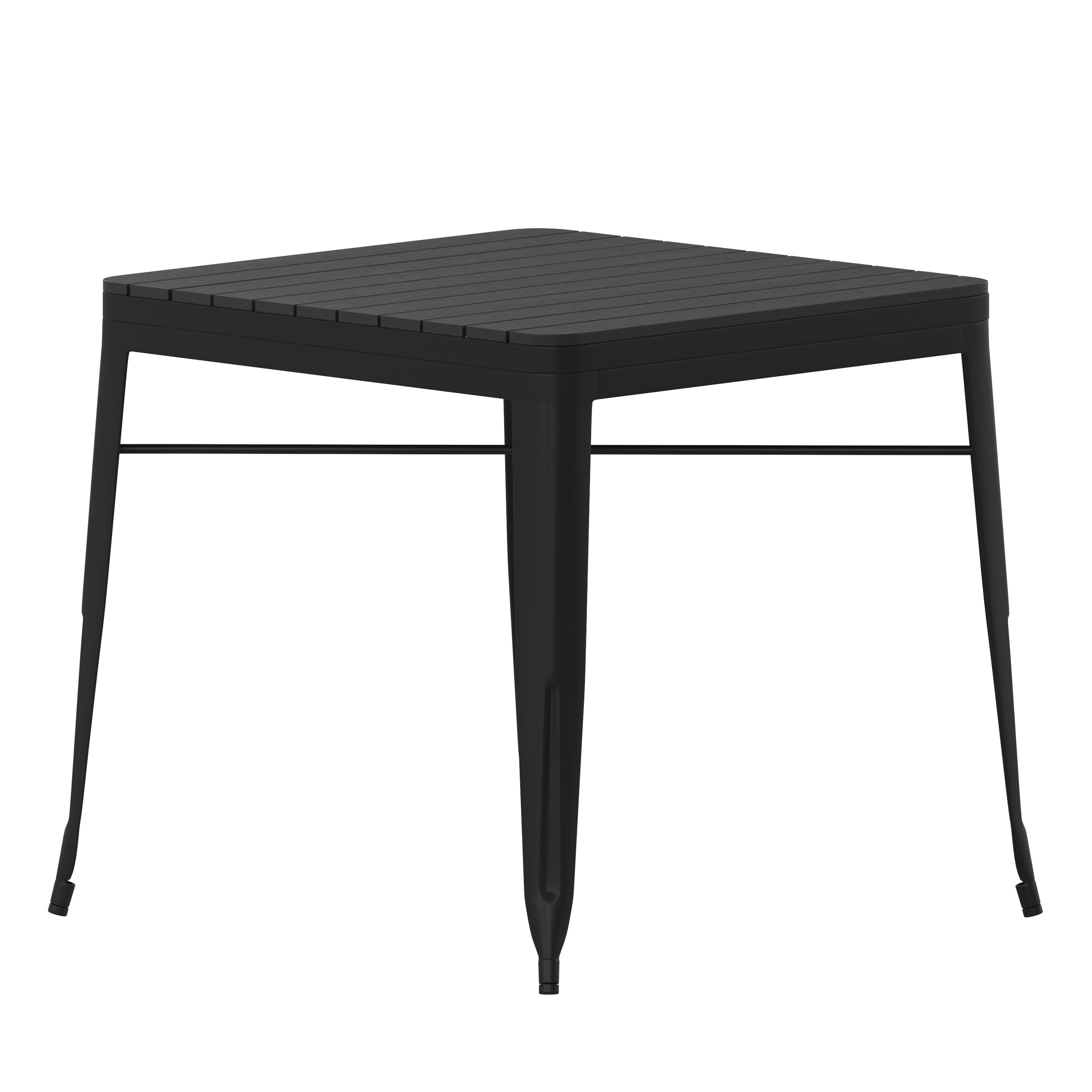 Flash Furniture Helvey 31.5" Square Commercial Grade Indoor/Outdoor Black Steel Patio Dining Table for 4 with Black Poly Resin Slatted Top