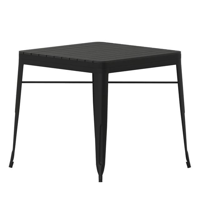 Flash Furniture Helvey 31.5" Square Commercial Grade Indoor/Outdoor Black Steel Patio Dining Table for 4 with Black Poly Resin Slatted Top