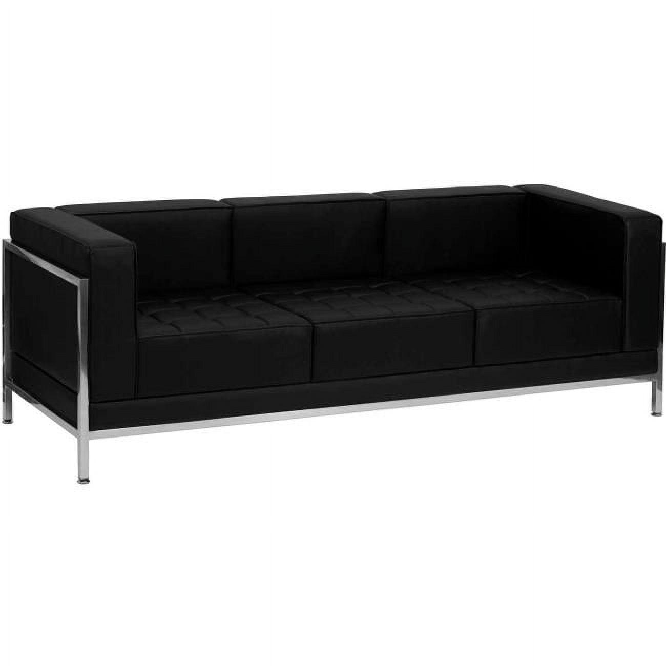 Modern Black Leather Tufted Reception Sofa with Metal Frame