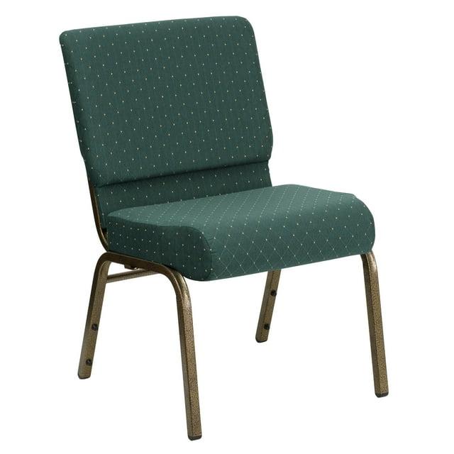 BizChair 21''W Stacking Church Chair in Hunter Green Dot Patterned Fabric - Gold Vein Frame