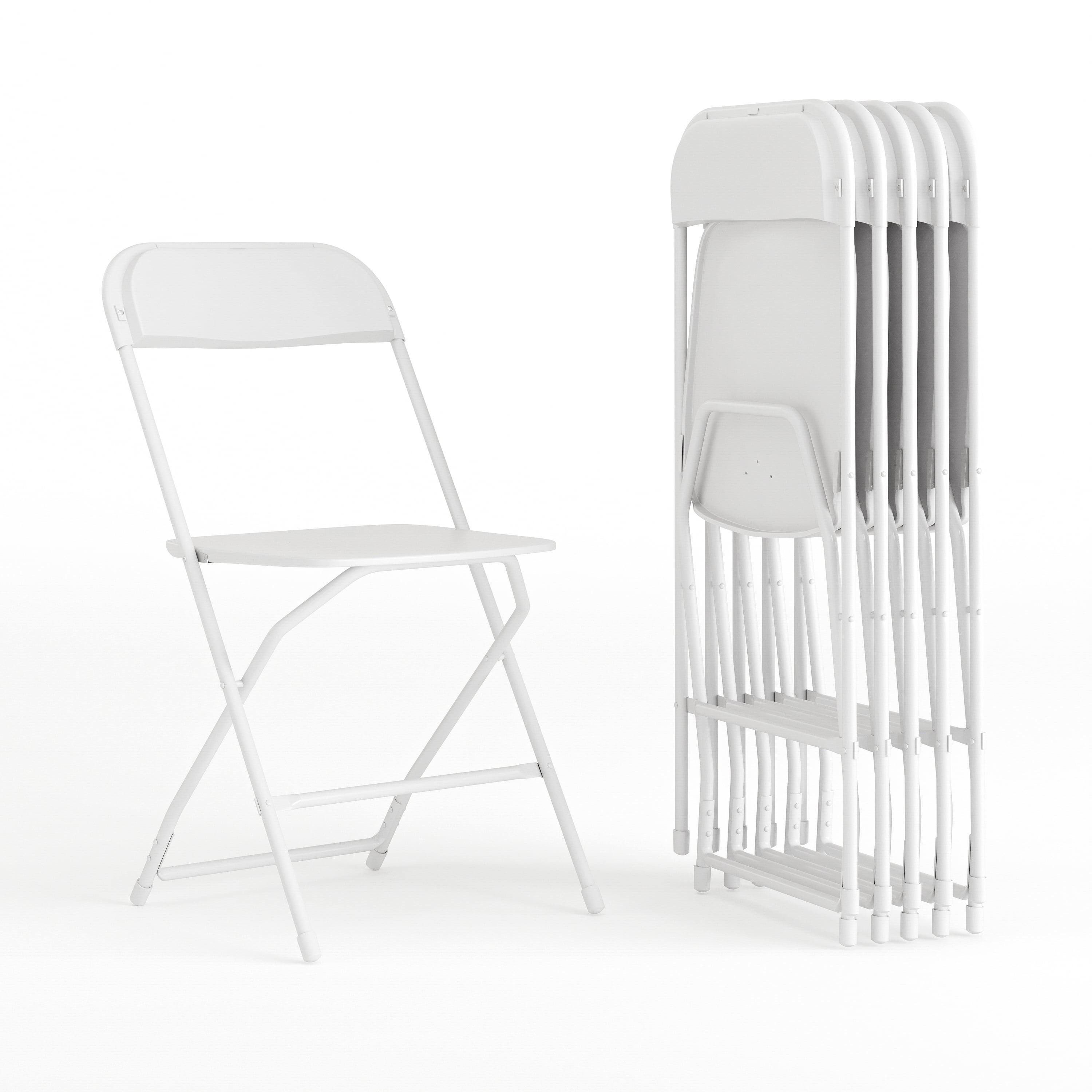 White Plastic Folding Chairs with Steel Frame - 6 Pack