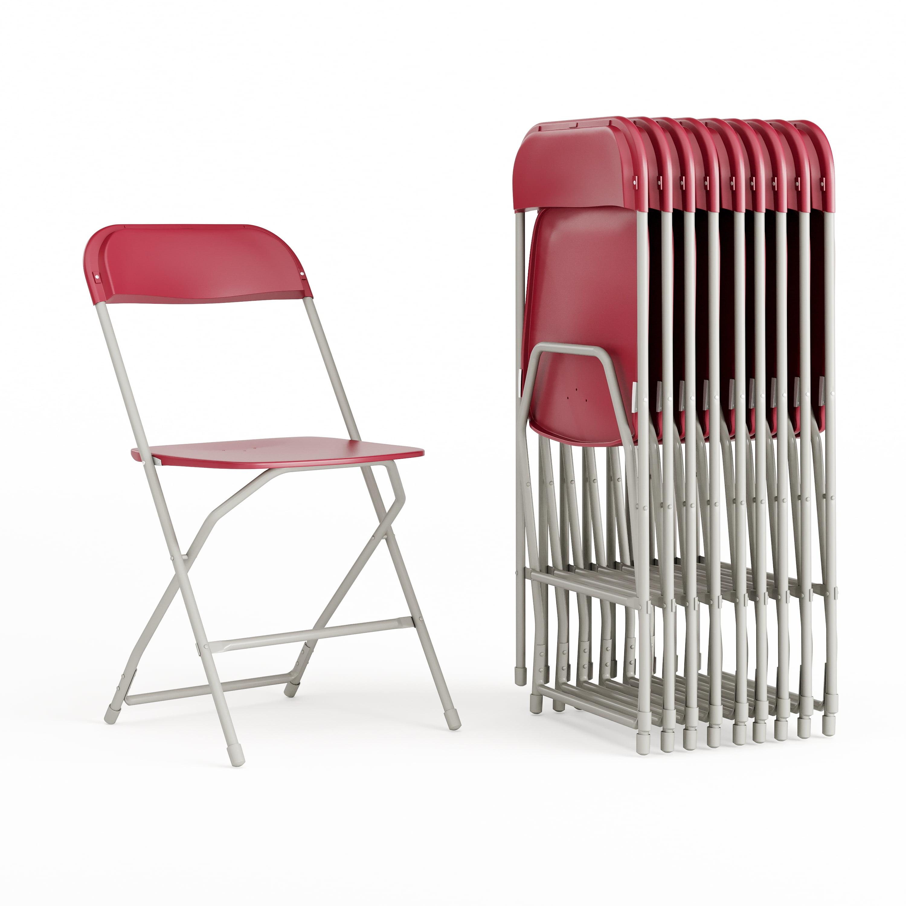 Red and Gray 18 Gauge Steel Stackable Folding Chairs - 10 Pack